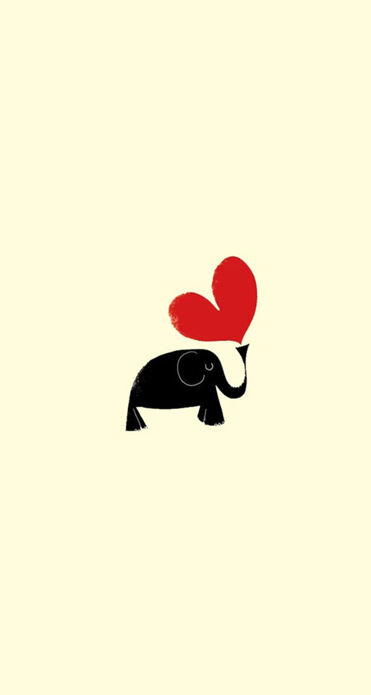 Elefante nero con cuore rosso, 744x1392 Full HD Verticale, iPhone Pro
