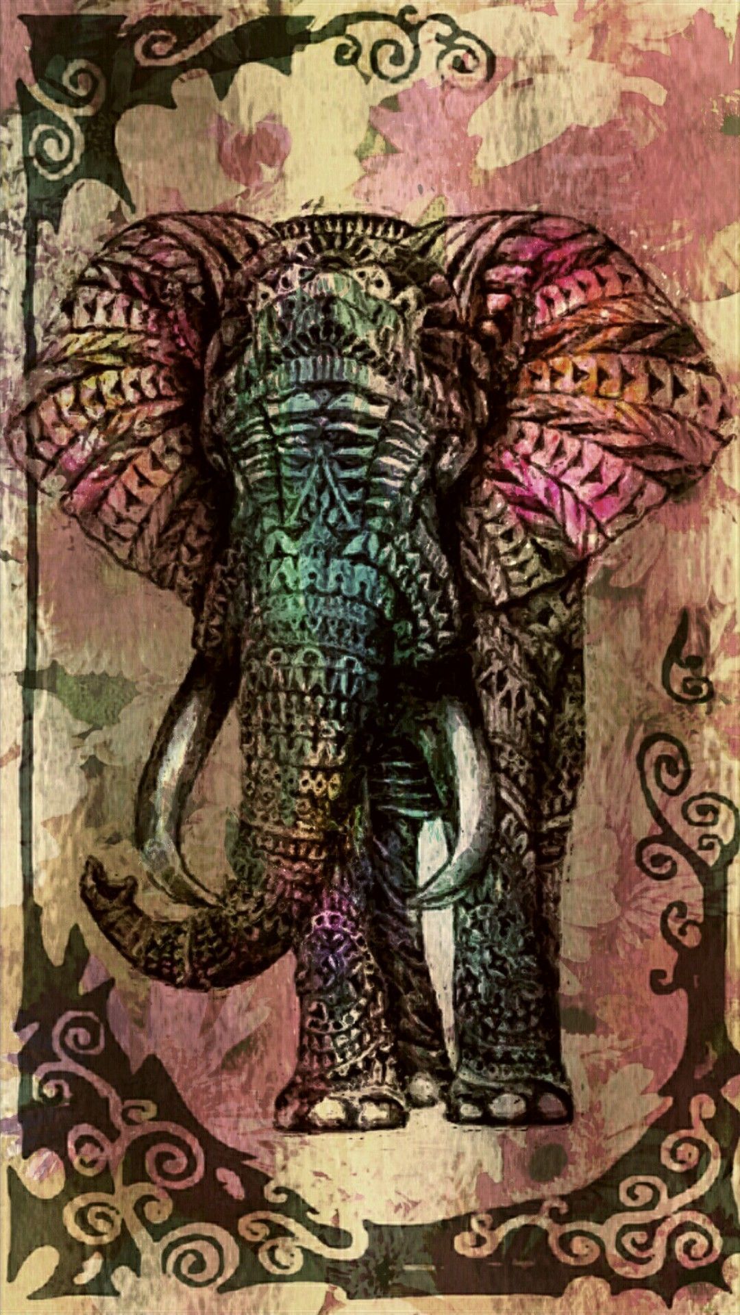Elefante ornamentale colorato mandala, 1080x1920 Verticale, iPhone Pro Max