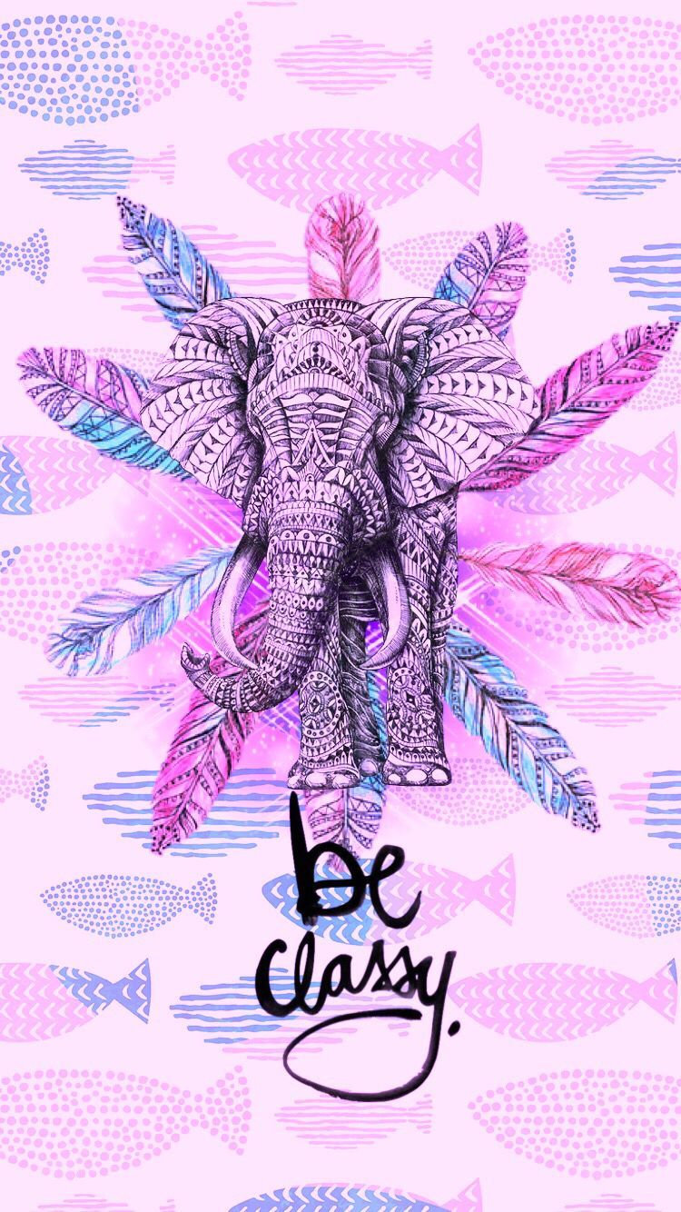 Elefante tribale piume rosa, 750x1334 Verticale, iPhone Pro
