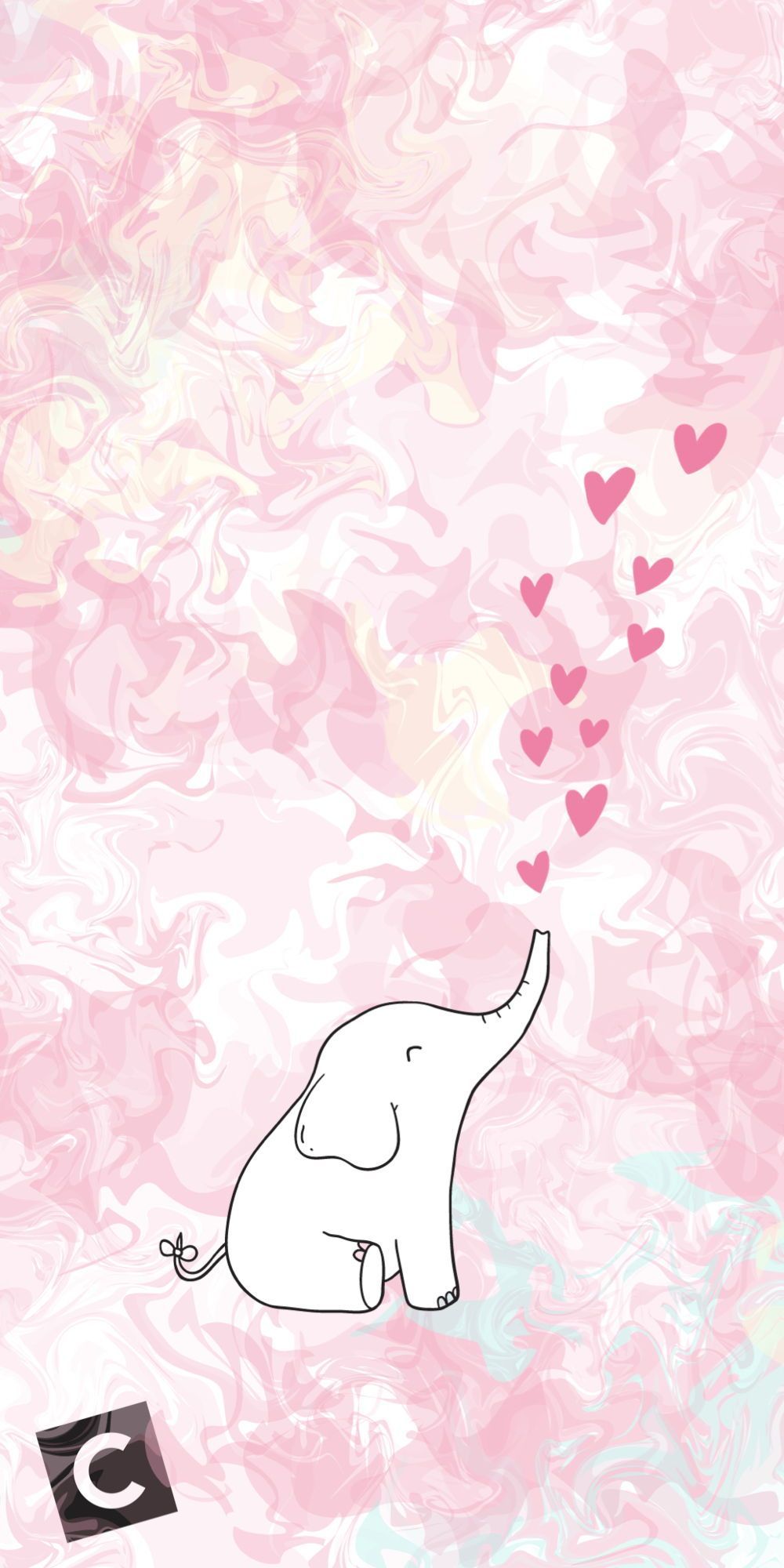 Elefantino disegno rosa cuori, 1000x2000 Full HD Verticale, iPhone Plus