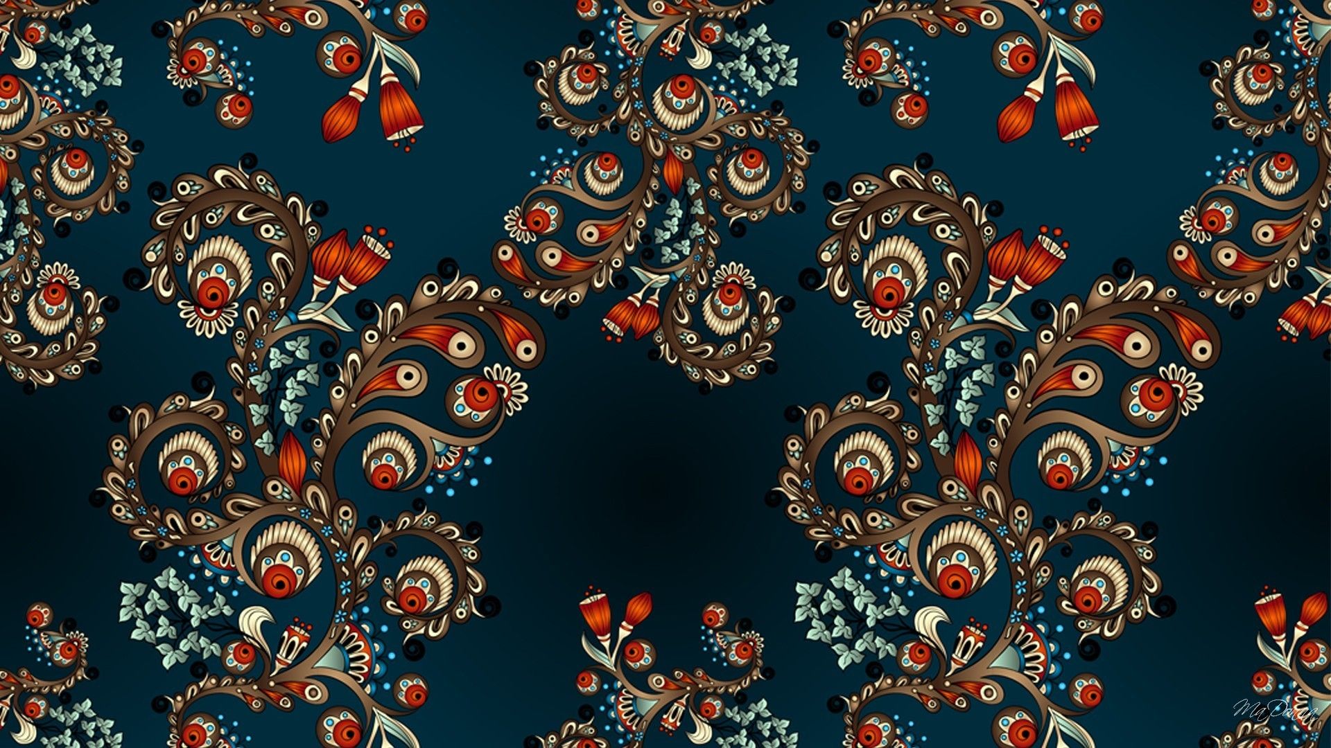 Motivo paisley ornamentale blu scuro, 1920x1080 1080p, Laptop