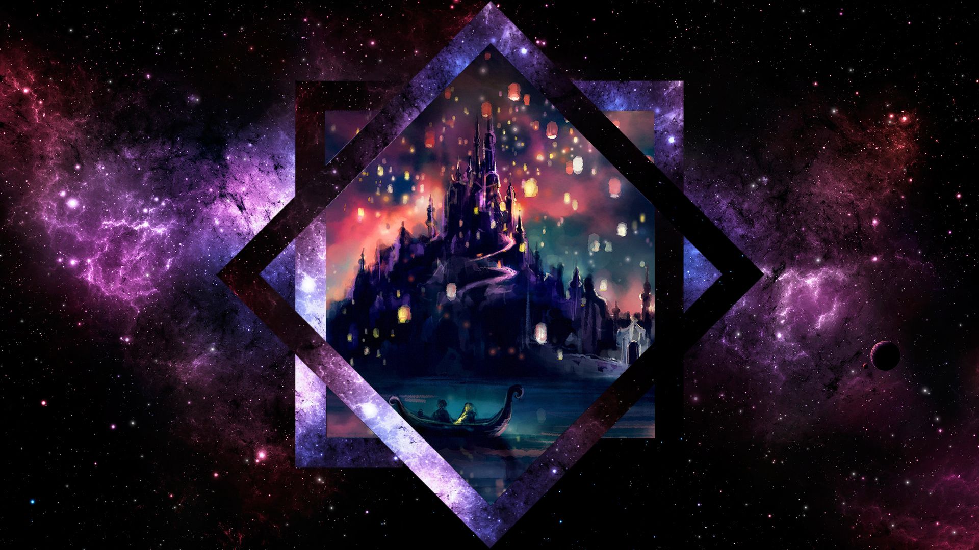 Motivo spaziale stelle pianeti viola, 1000x1000 HD, Laptop