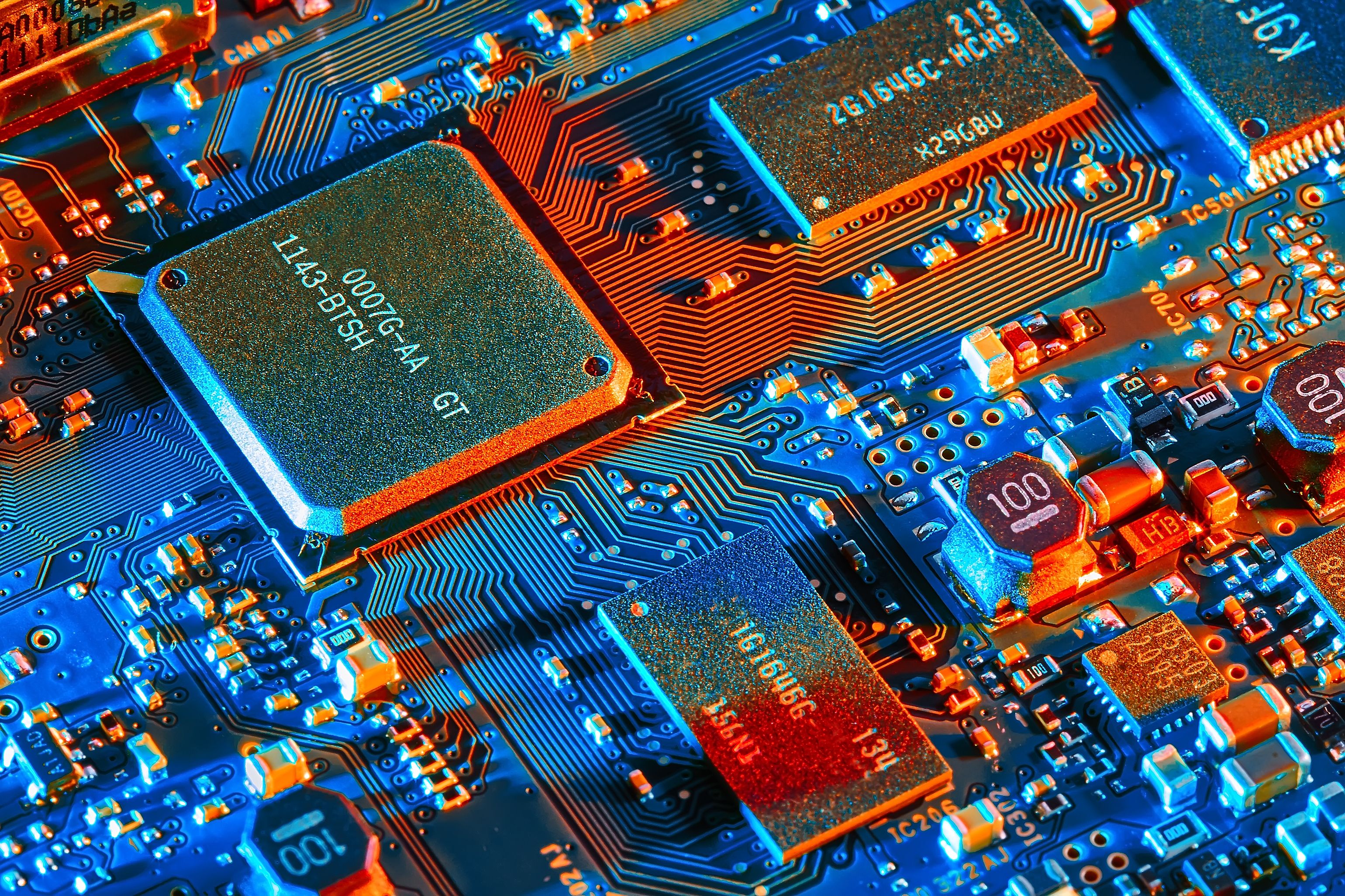 Circuito elettronico blu arancione, 3080x2053 WQXGA, Monitor Gaming
