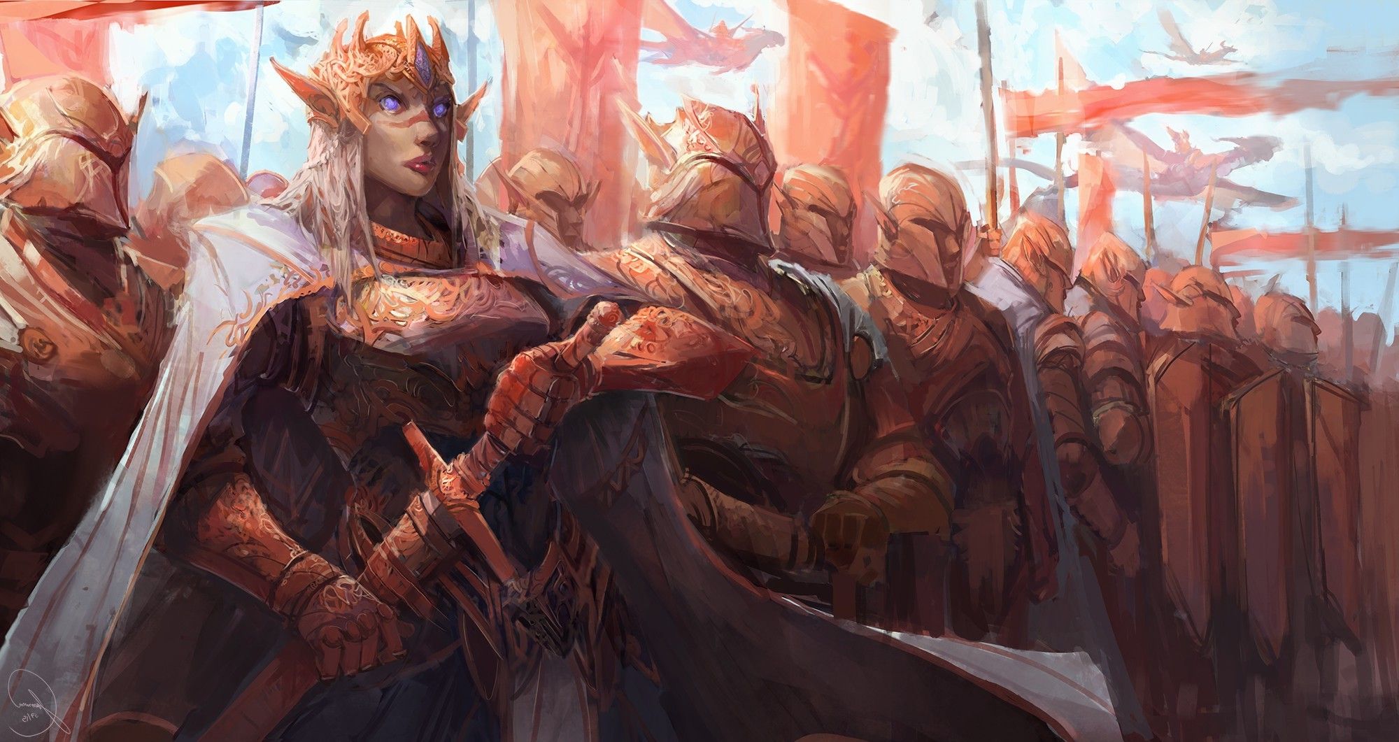 Elfo guerriero con esercito armato, 2000x1061 Hi-Res, Desktop