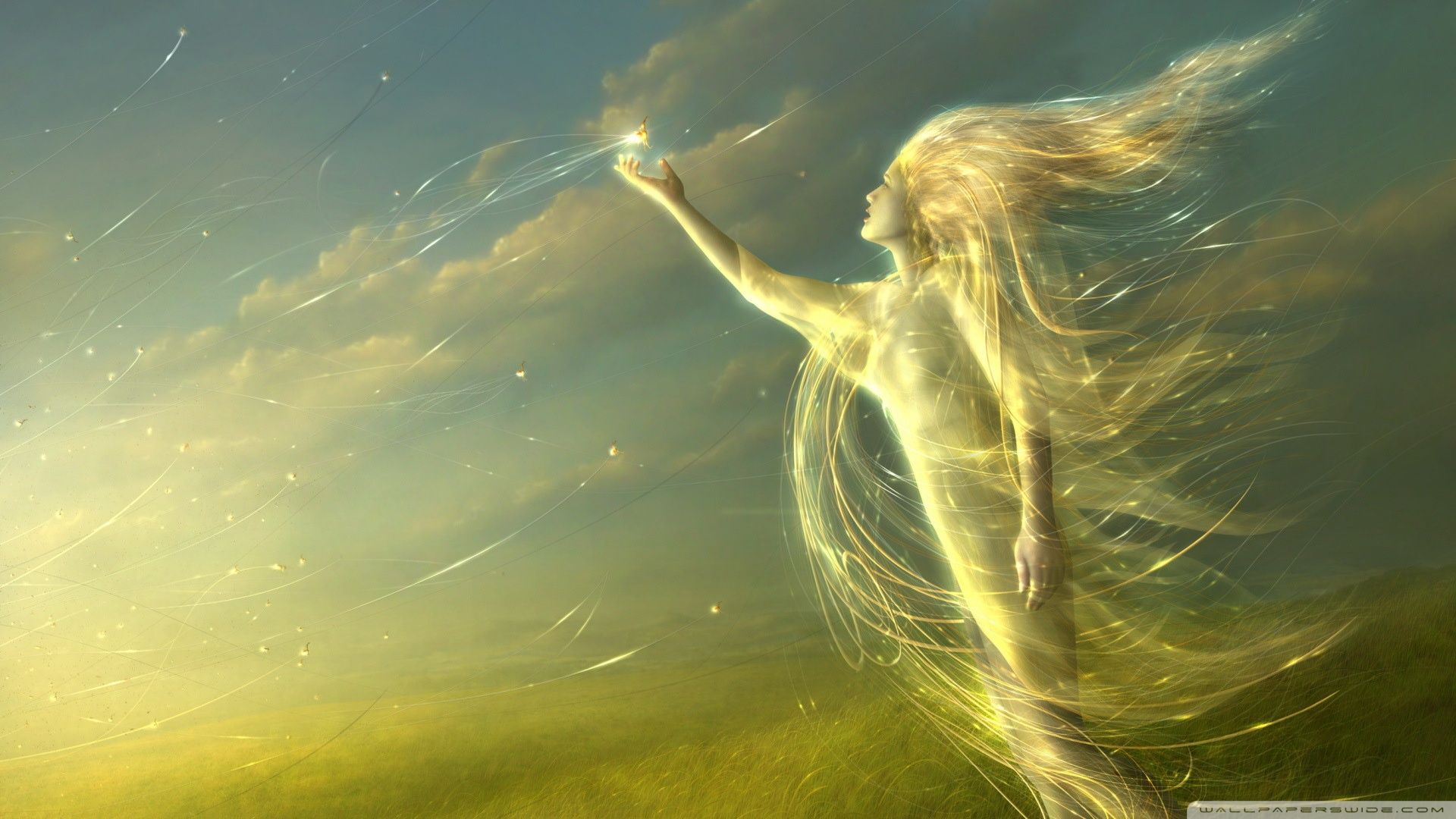Elfa dorata con capelli fluenti, 1920x1080 Full HD, Laptop