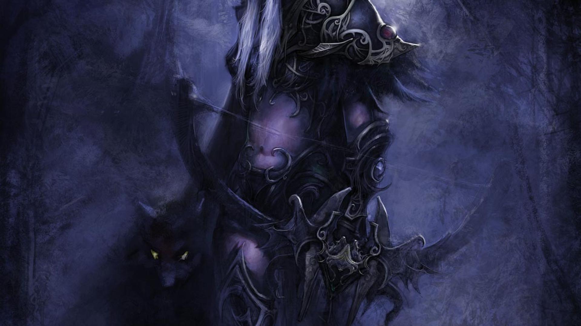 Elfo guerriero oscuro con gatto, 1920x1080 Full HD 1080p, Laptop