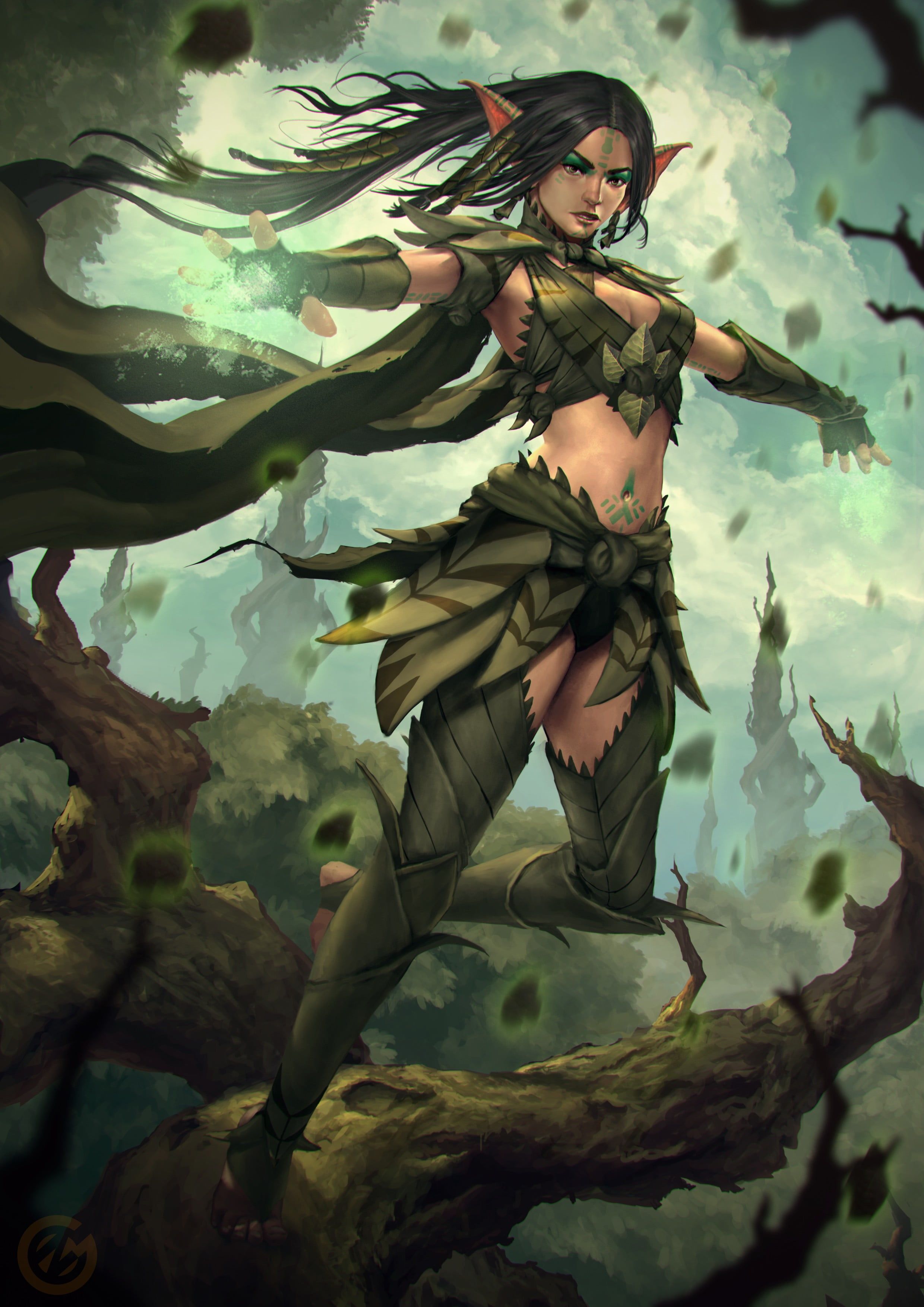 Elfa guerriera fantasy verde, 2480x3508 Full HD Verticale, iPhone