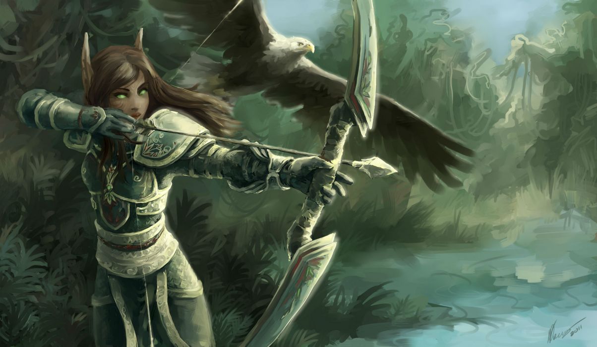 Elfa arciera con falco, 1204x700 HD, Laptop