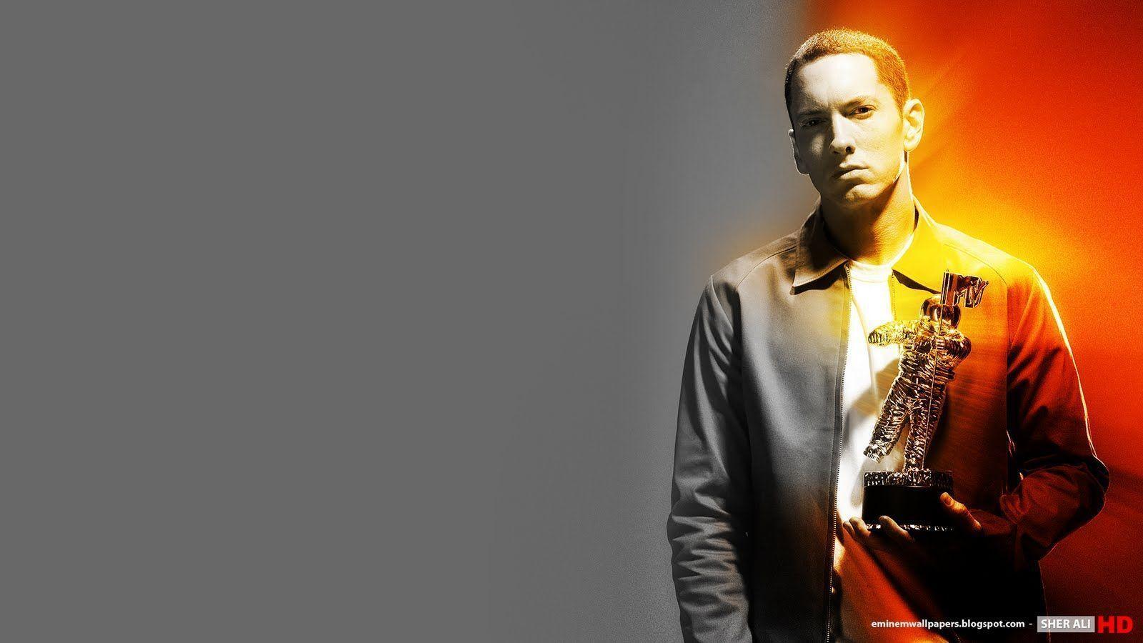 Eminem con giacca sfondo arancione, 1600x900 HD, Ultrabook