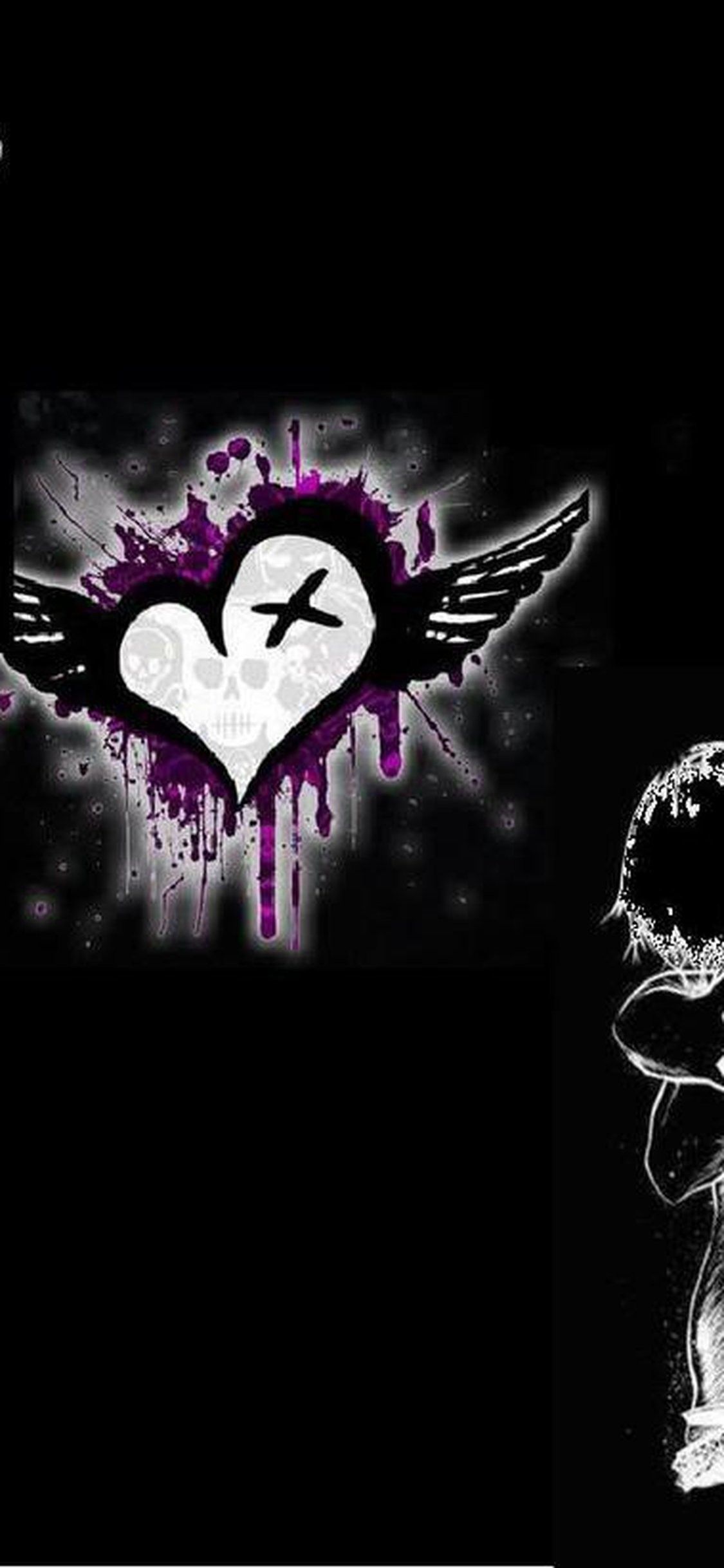 Cuore emo con ali nere, 1125x2436 Full HD Verticale, iPhone