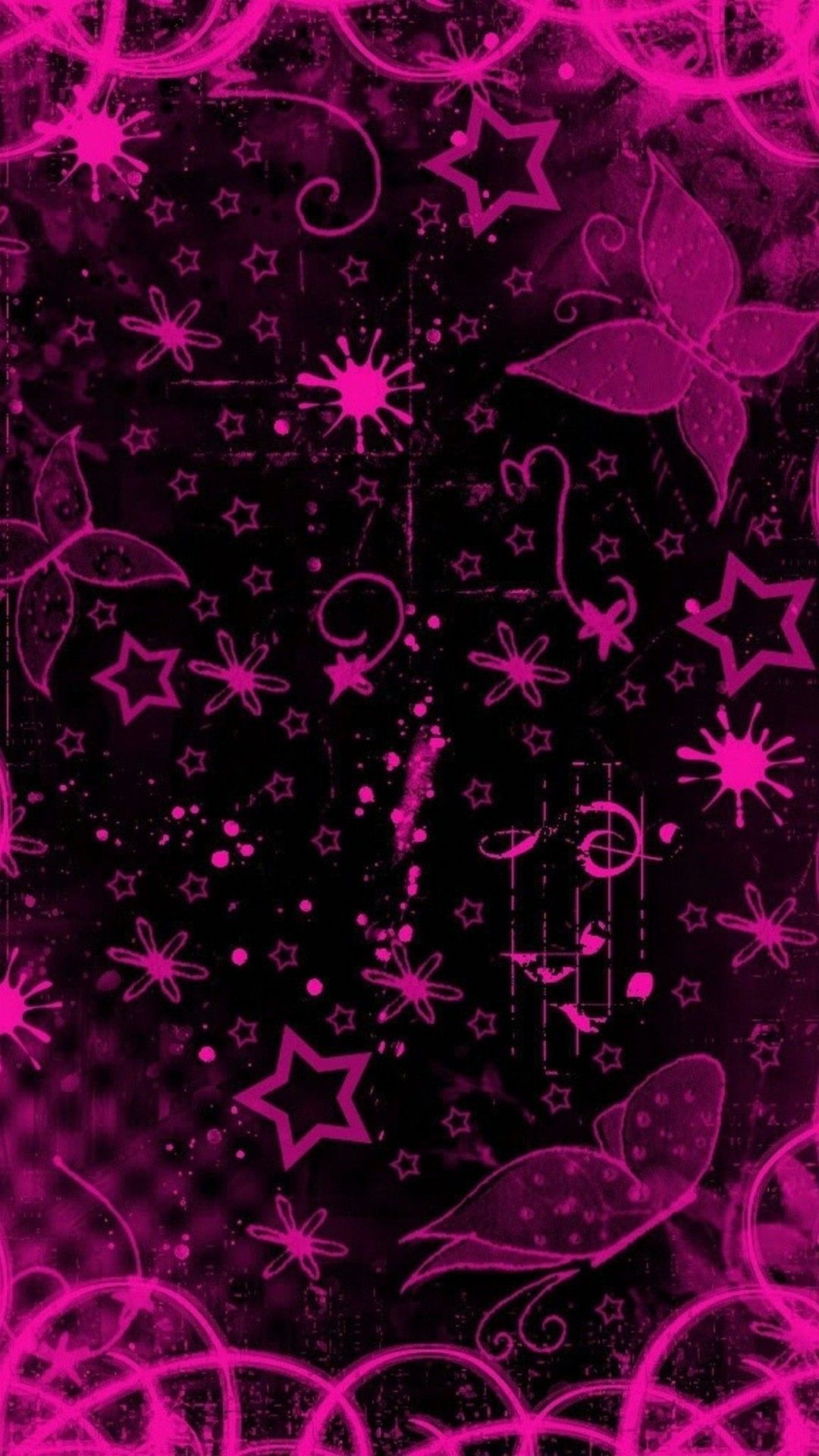 Farfalle e stelle rosa neon, 1080x1920 Full HD Verticale, Smartphone