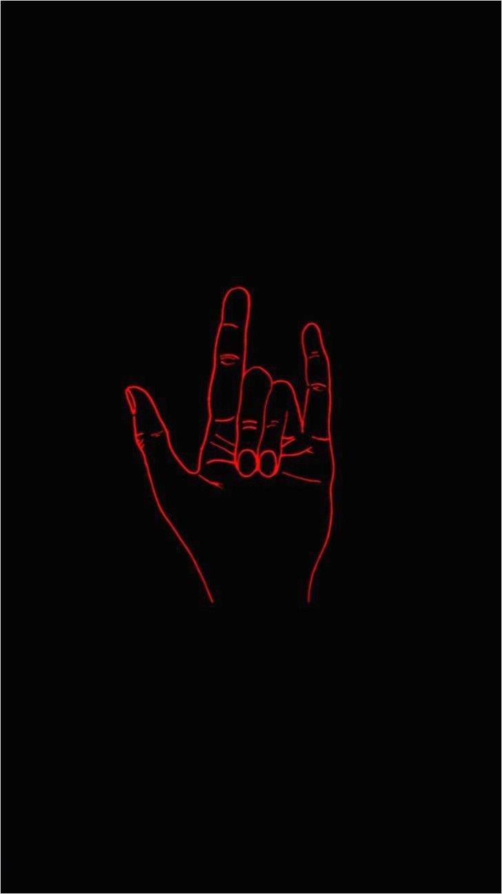 Mano segno rock rosso neon, 729x1297 Verticale, Telefono