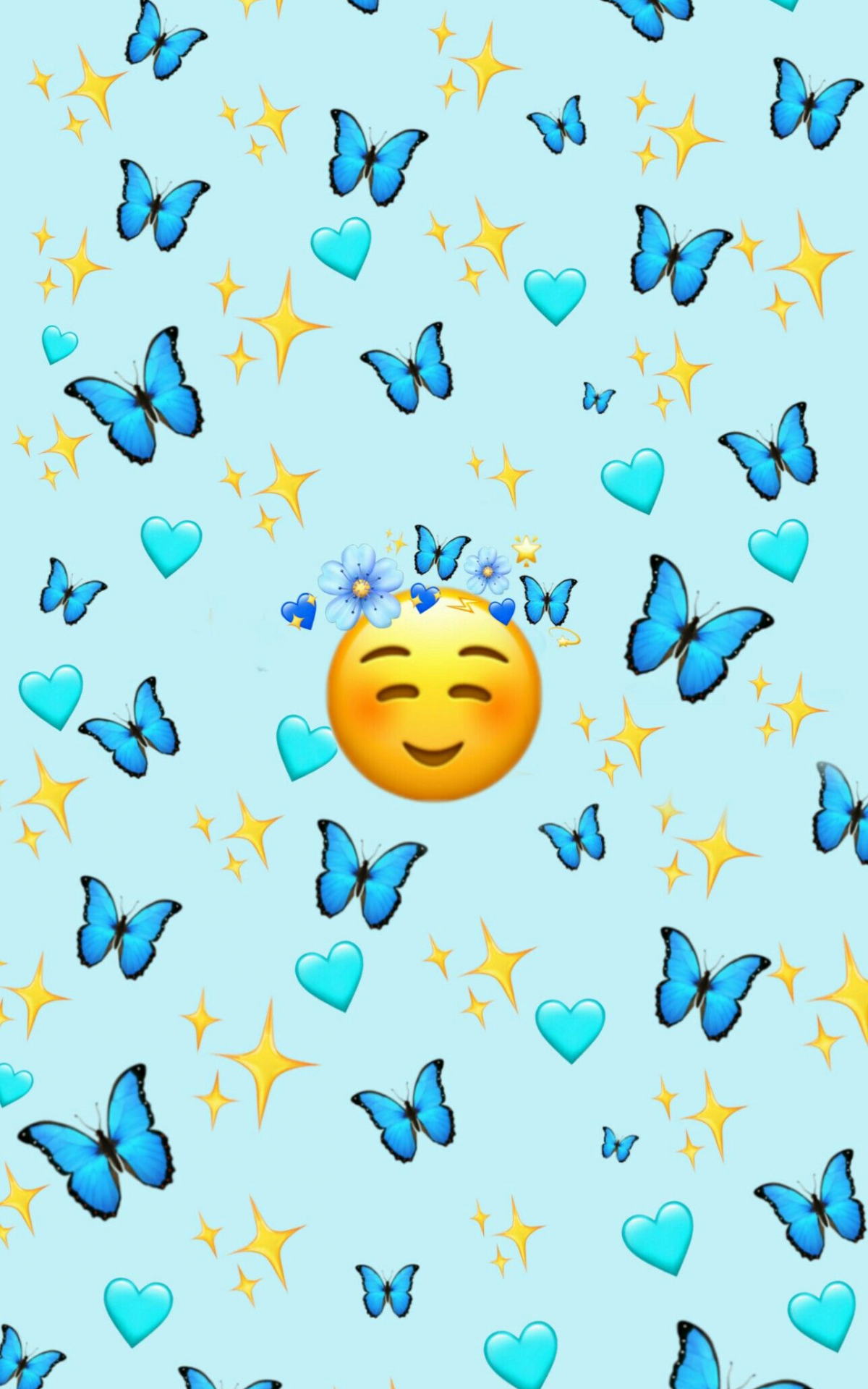 Emoji sorridente farfalle azzurre, 1200x1920 Full HD Verticale, iPhone