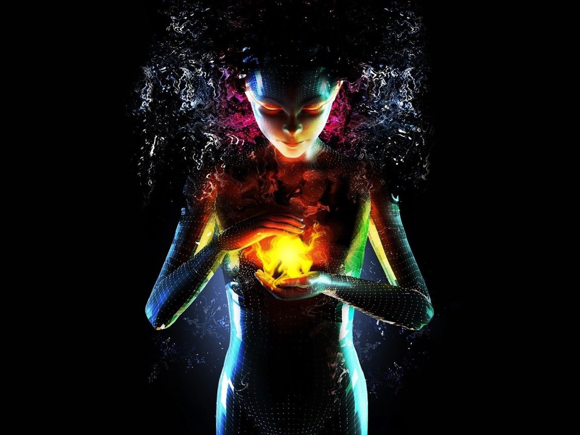 Figura con sfera di energia luminosa, 1152x864 HD, Desktop