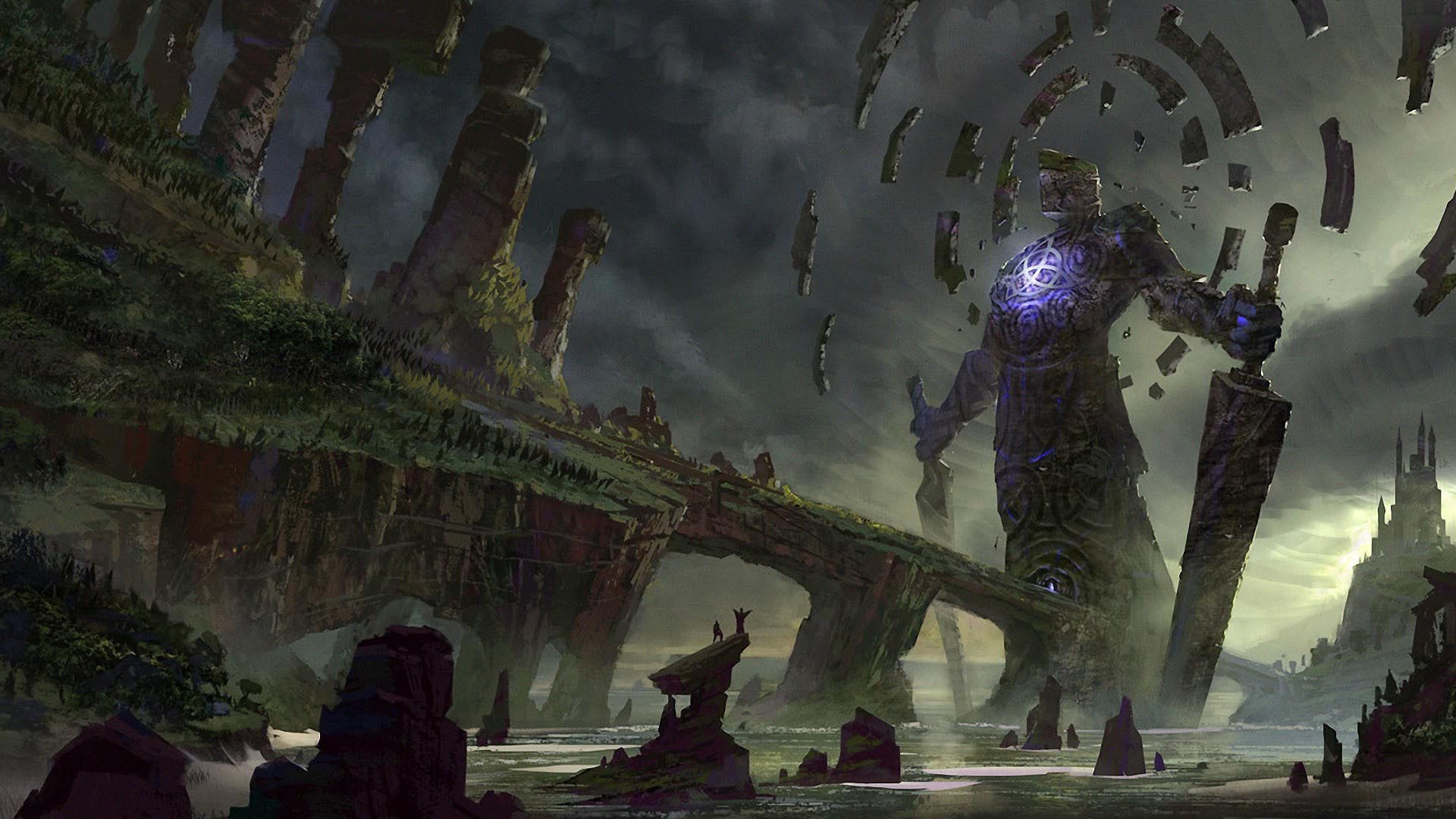 Rovine fantasy con portale viola, 1920x1080 1080p, PC Desktop