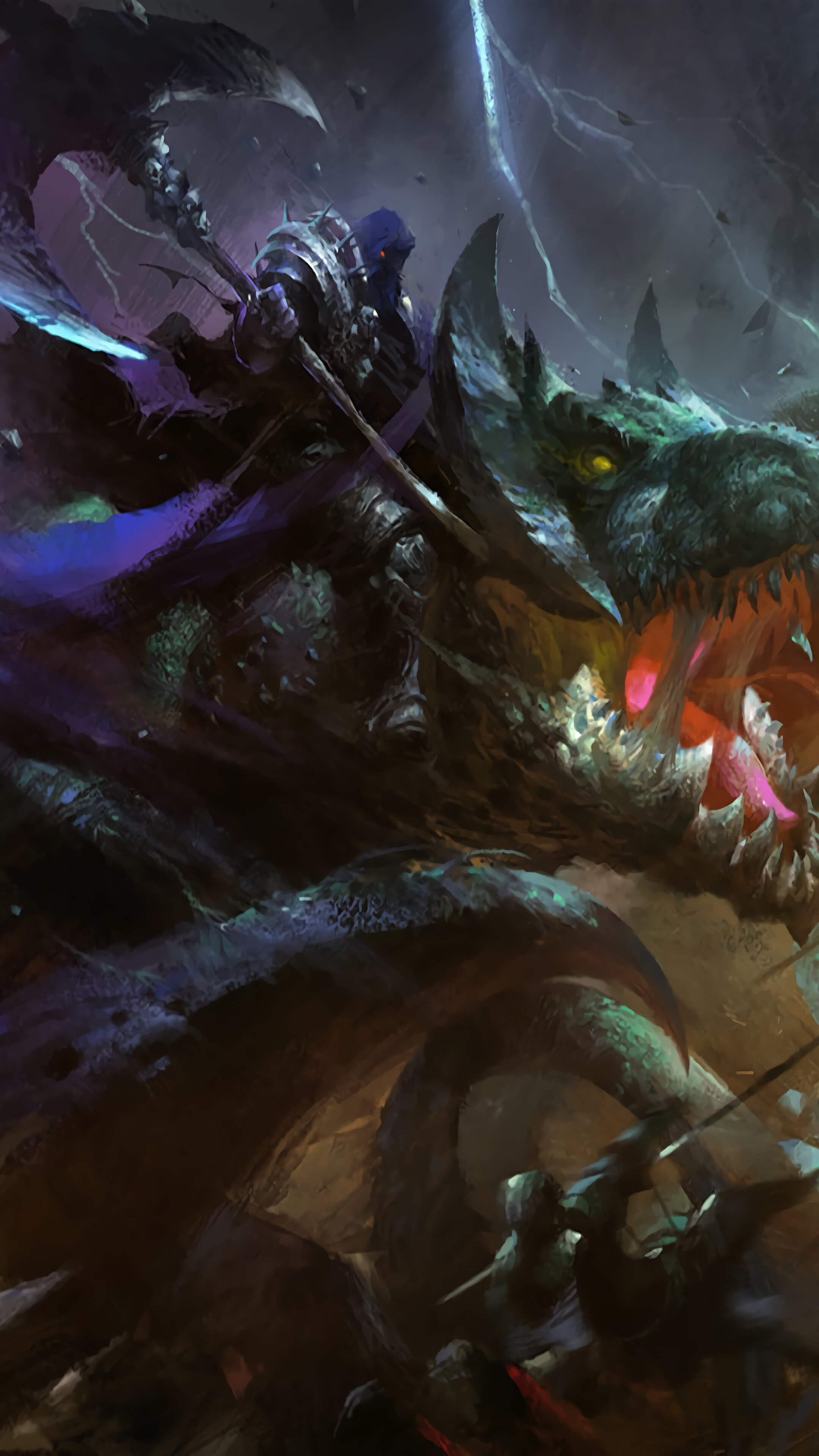 Drago verde con guerriero, 2160x3840 Verticale, Telefono