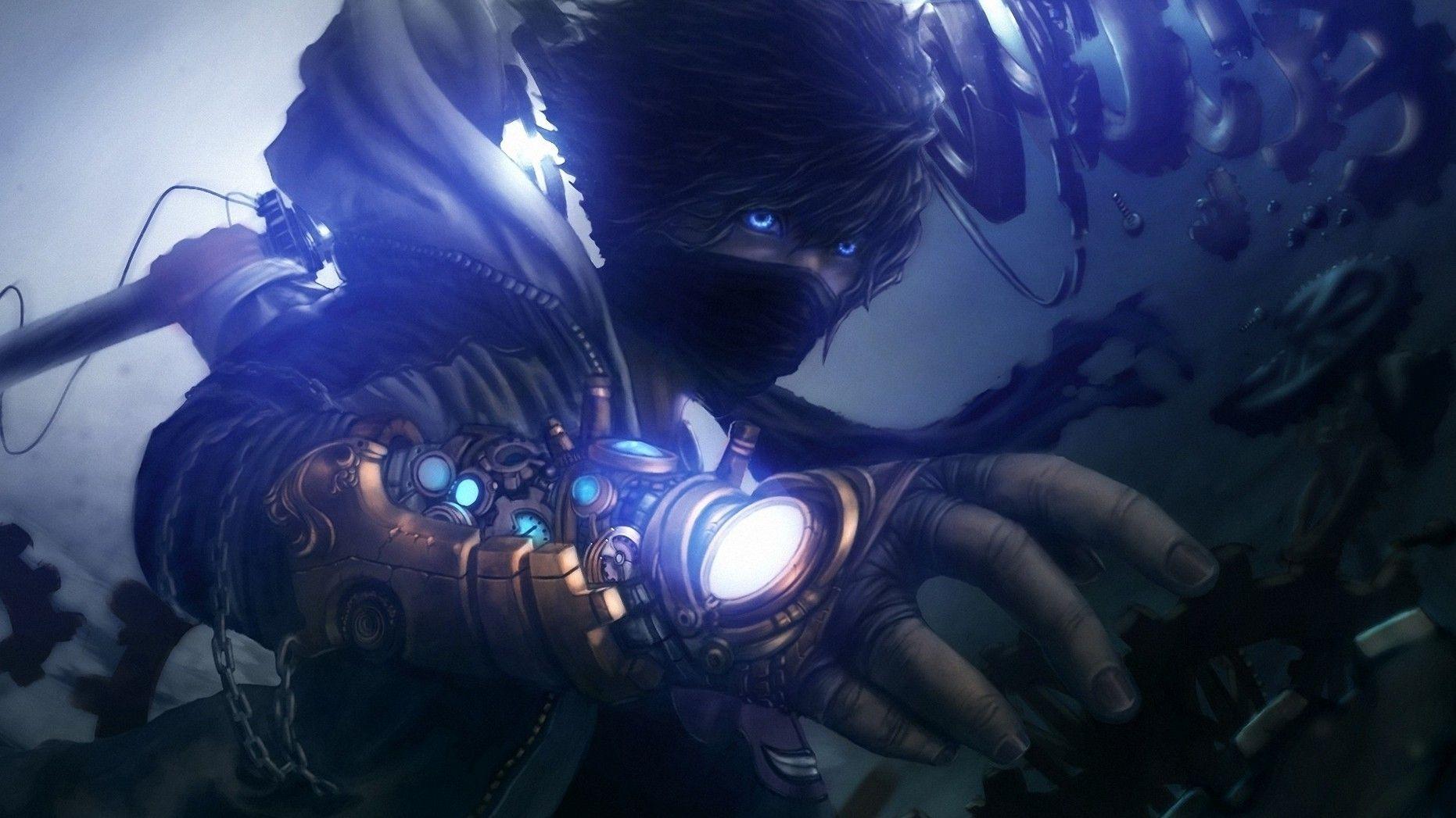 Guerriero anime con guanto blu, 1862x1047 HD, Desktop