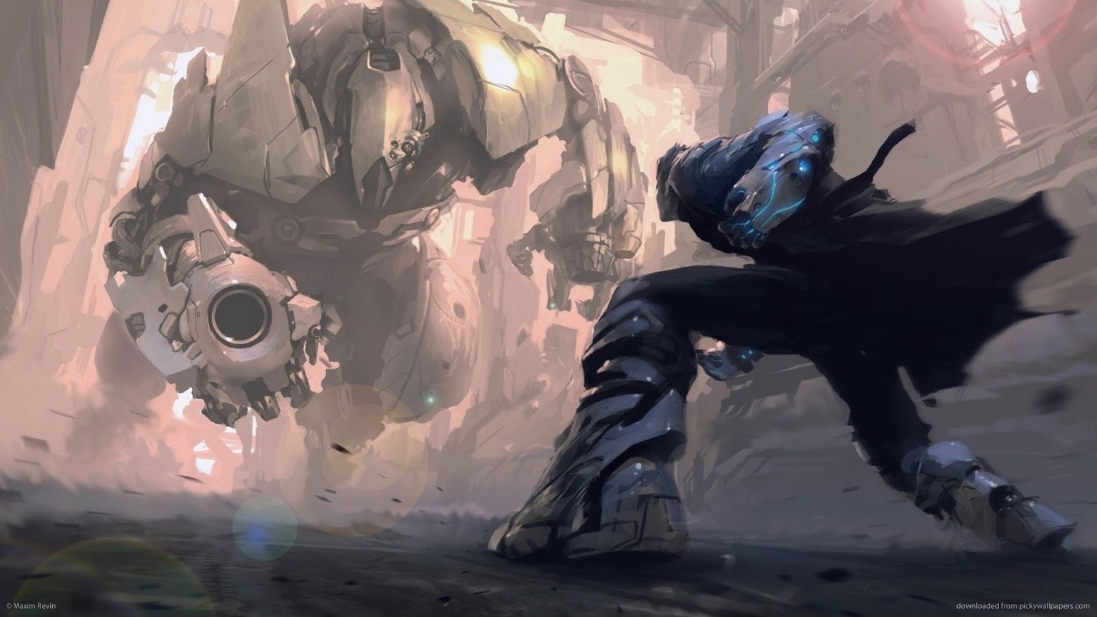 guerriero contro robot gigante, 1600x900 900p, Desktop