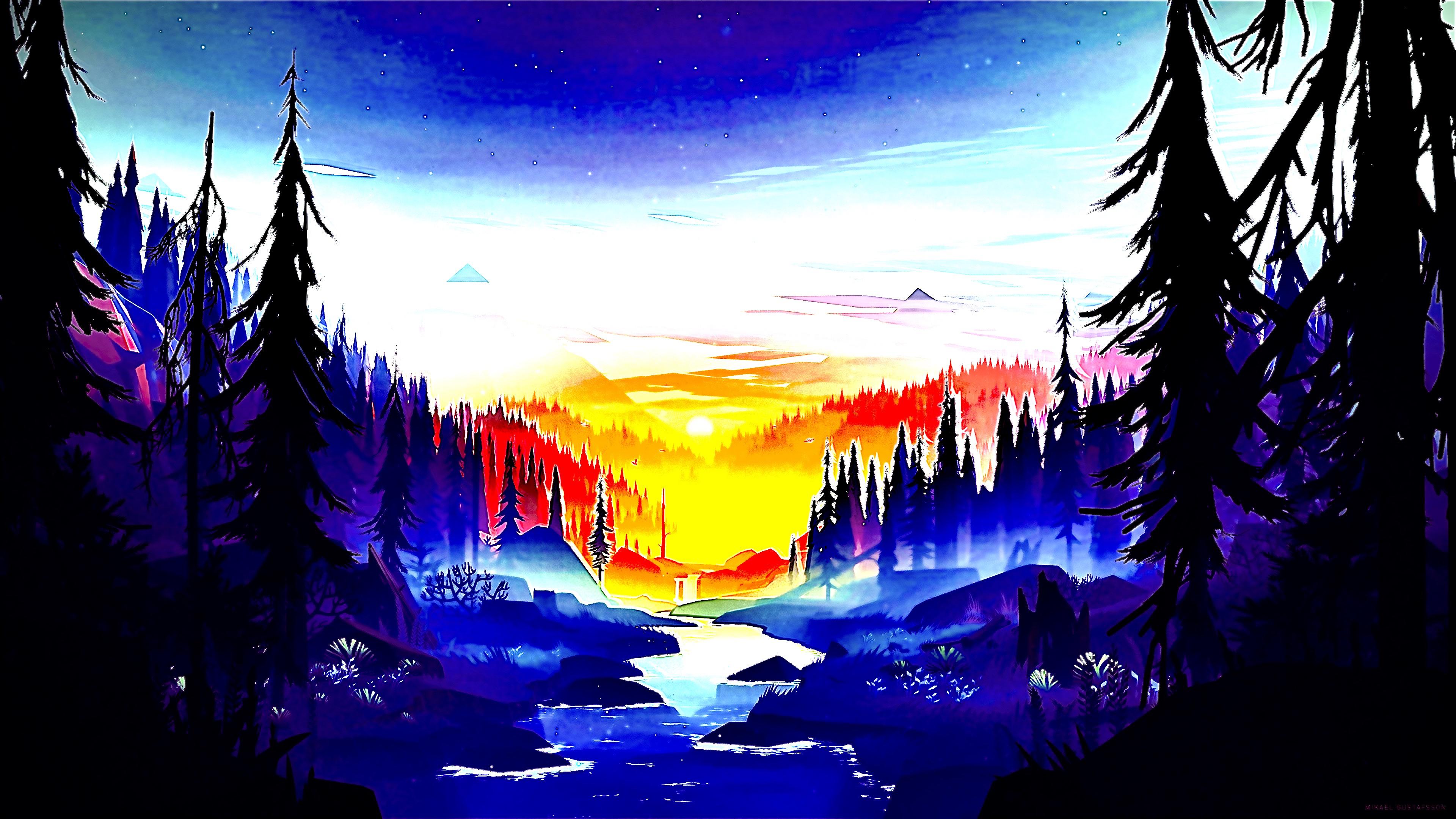 Foresta al tramonto colorata, 3840x2160 Ultra HD, 4K TV