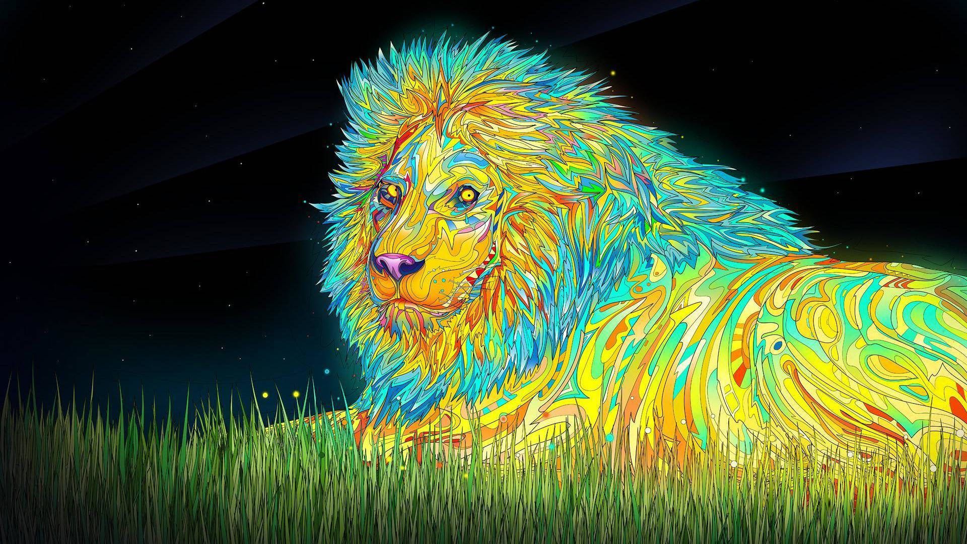 Leone psichedelico colorato erba, 1920x1080 1080p, PC