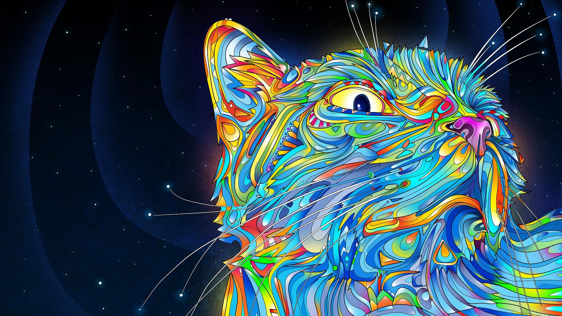Gatto psichedelico multicolore spazio, 1920x1080 Full HD 1080p, Desktop