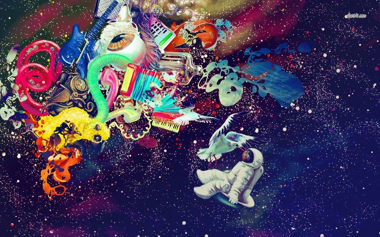Astronauta collage psichedelico spazio, 1280x800 HD, Notebook Gaming
