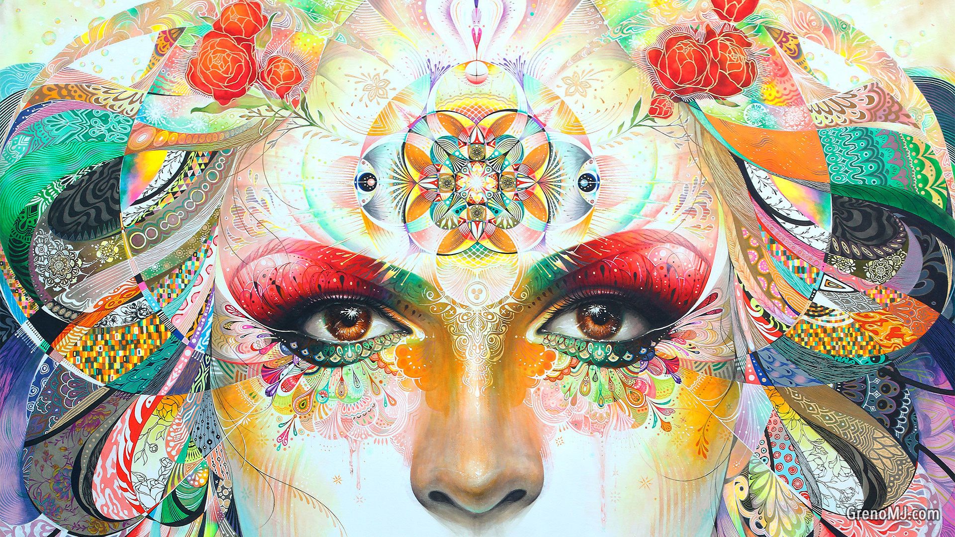 Volto psichedelico con mandala colorato, 1920x1080 Full HD 1080p, PC