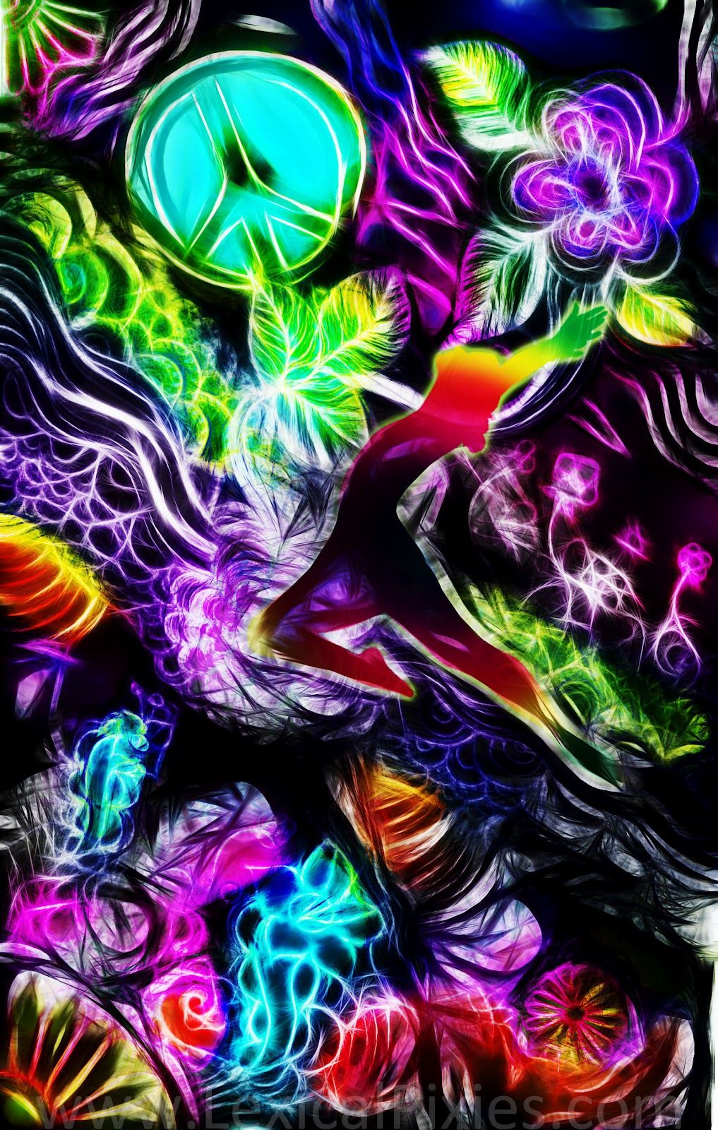 Foglie psichedeliche neon colorate, 1017x1600 Verticale, Telefono