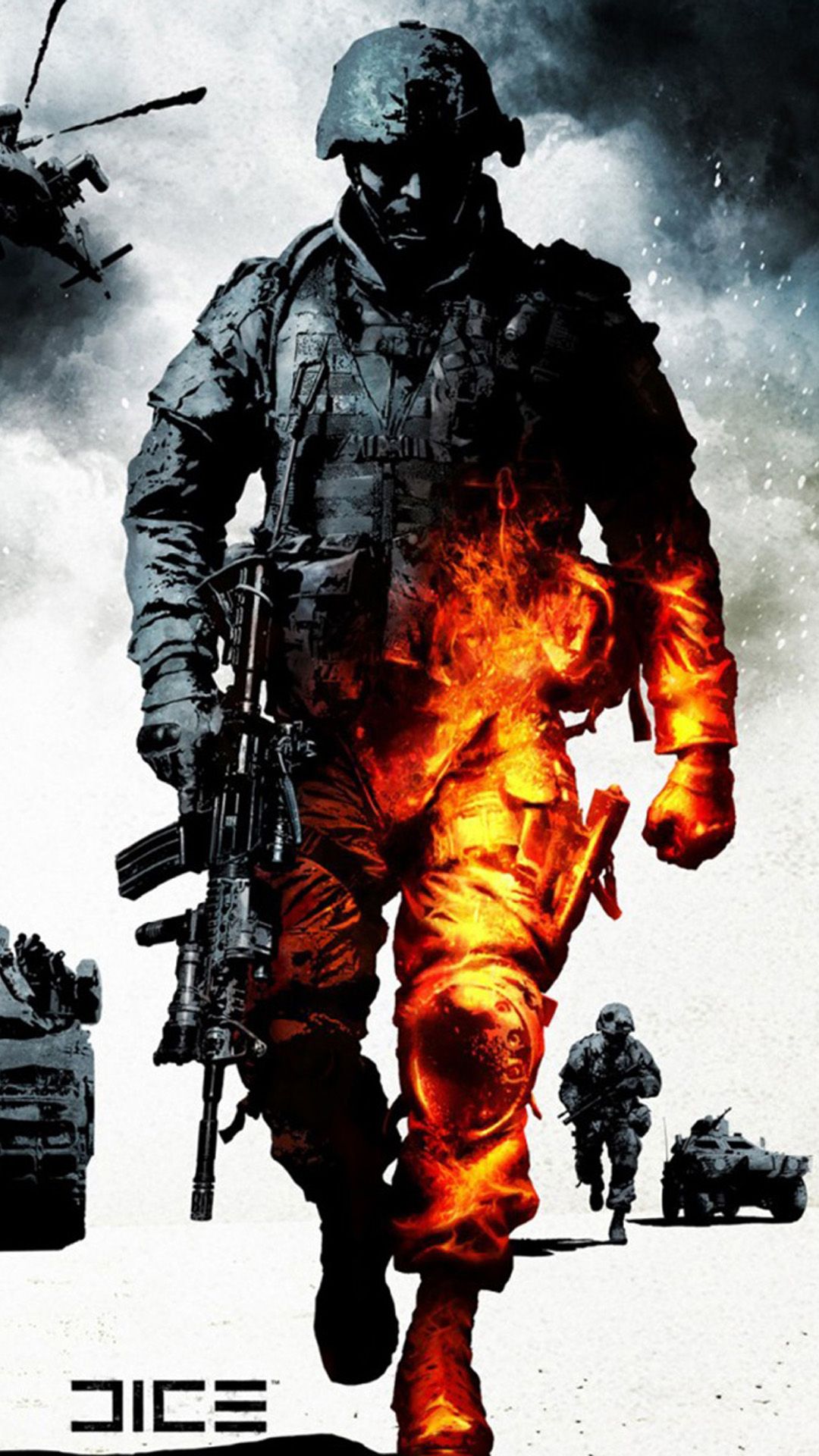 Soldato in fiamme militare, 1080x1920 Verticale, Telefono
