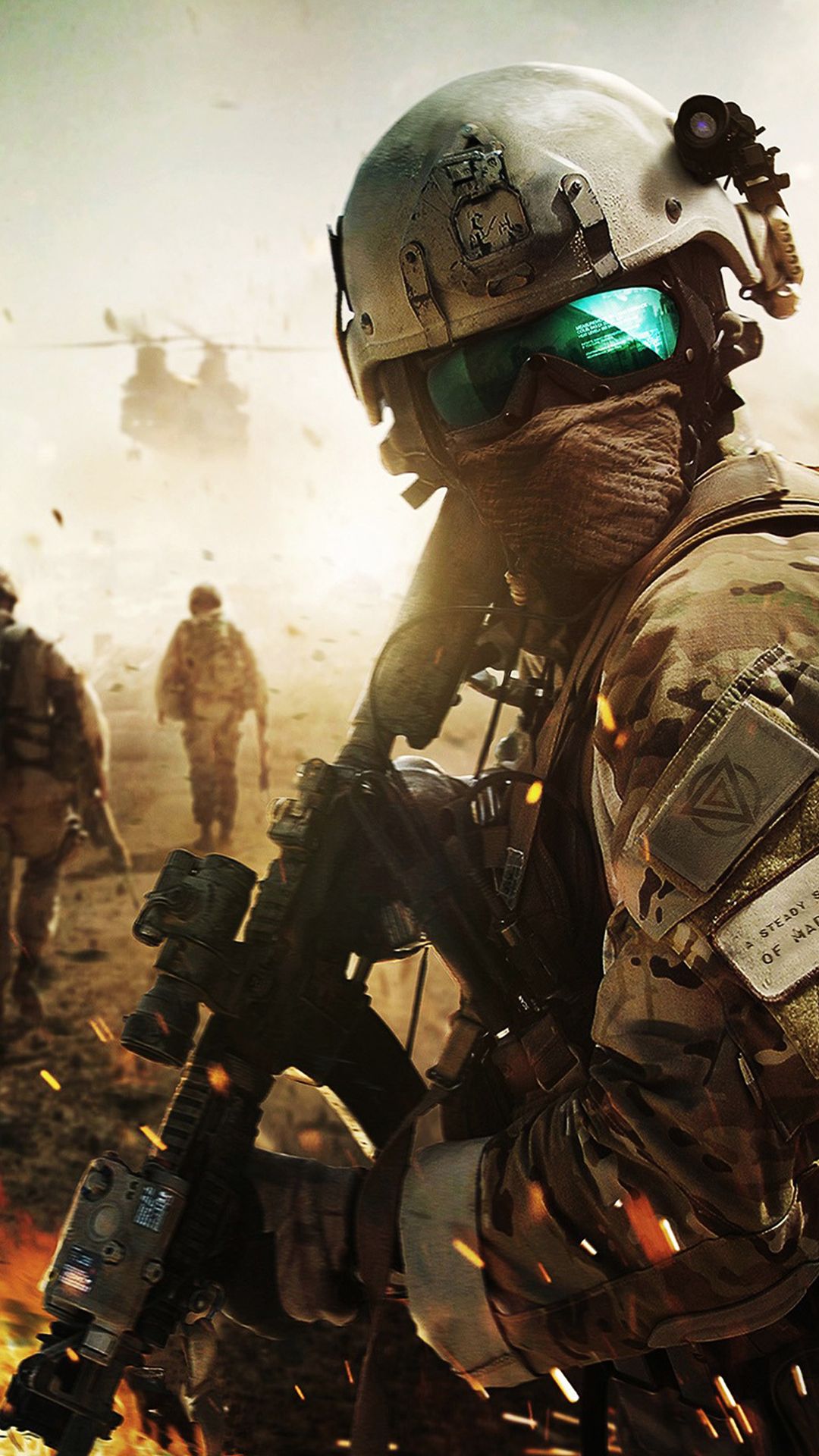 Soldati con elicottero militare, 1080x1920 Verticale, Mobile