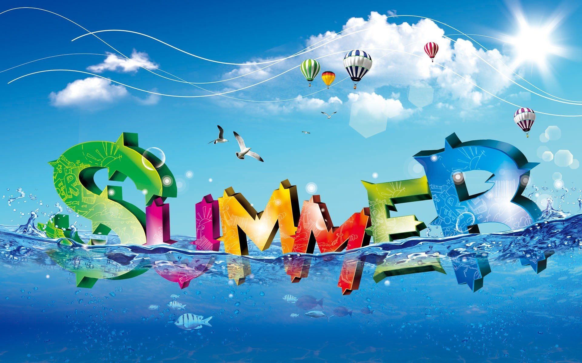 Scritta SUMMER colorata sull'acqua, 1920x1200 WUXGA, iMac