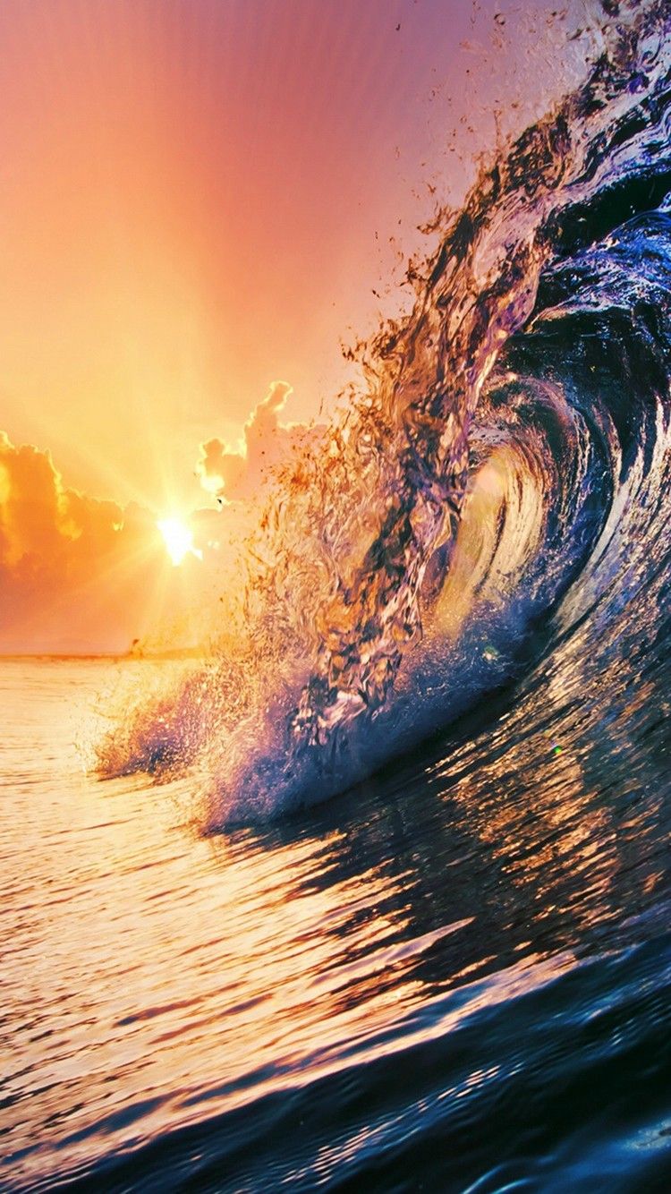 Onda oceano al tramonto, 750x1334 Verticale, Mobile