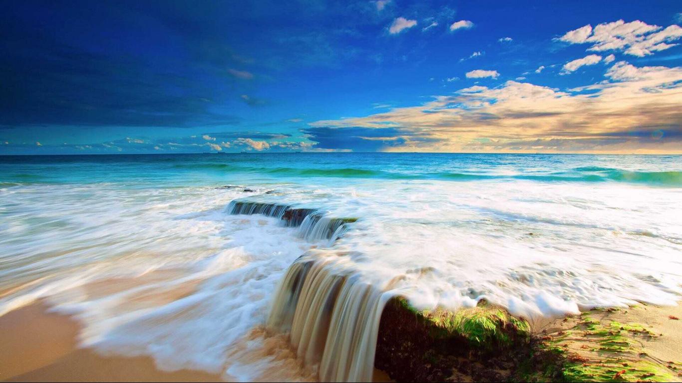 Onde oceano su spiaggia sabbiosa, 1366x768 HD, PC Desktop
