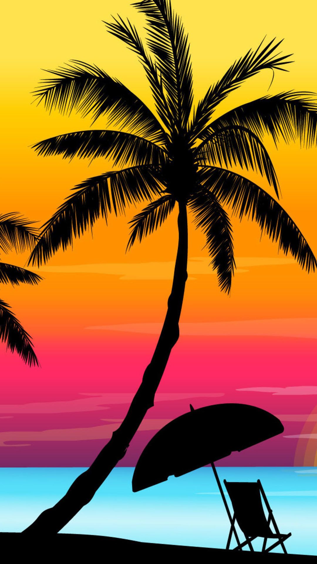 Palma tramonto spiaggia sagome, 1080x1920 Full HD Verticale, iPhone