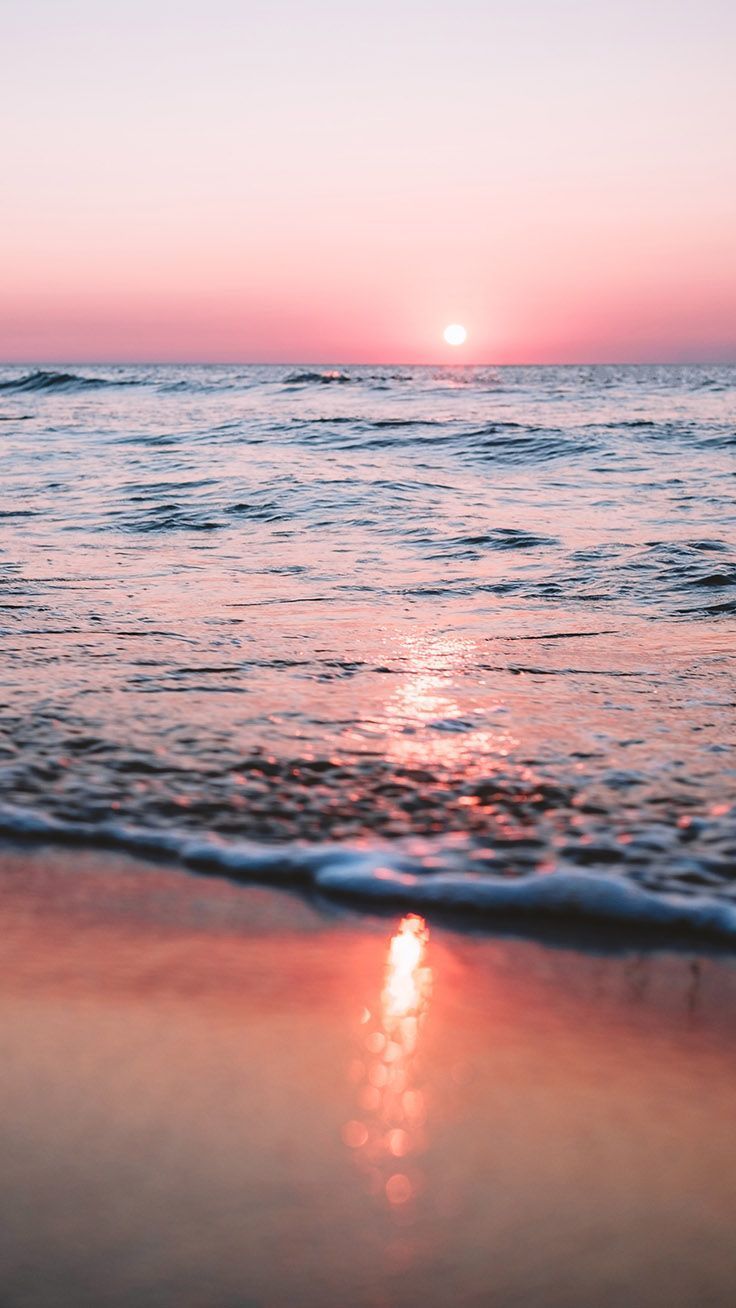 Tramonto rosa su spiaggia, 736x1308 Full HD Verticale, iPhone Plus