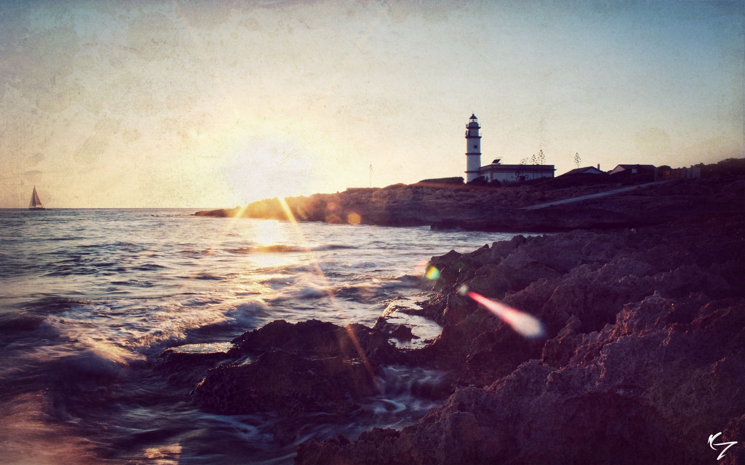Faro costa vintage tramonto, 2560x1600 WQXGA, Monitor Gaming