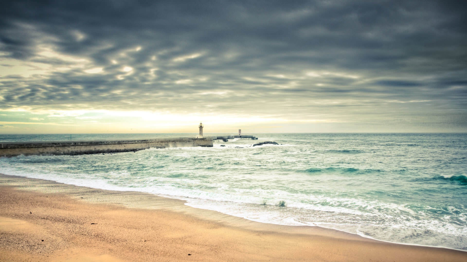Spiaggia mare cielo nuvoloso, 1920x1080 Full HD 1080p, PC