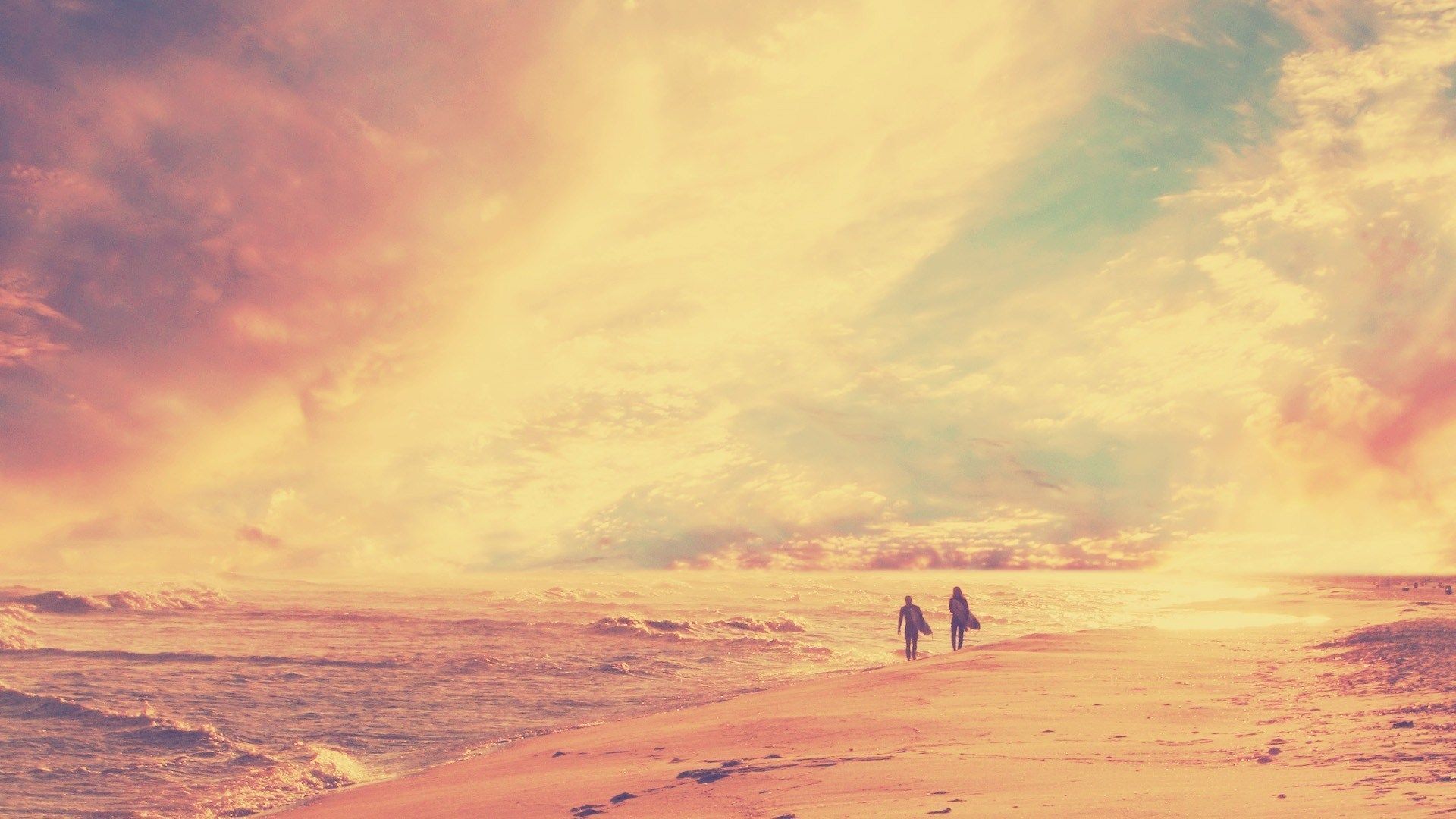 Spiaggia vintage al tramonto, 1920x1080 1080p, Monitor Gaming