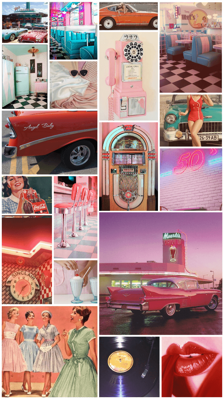 Collage estetica anni '50 rosa, 719x1280 Verticale, Telefono
