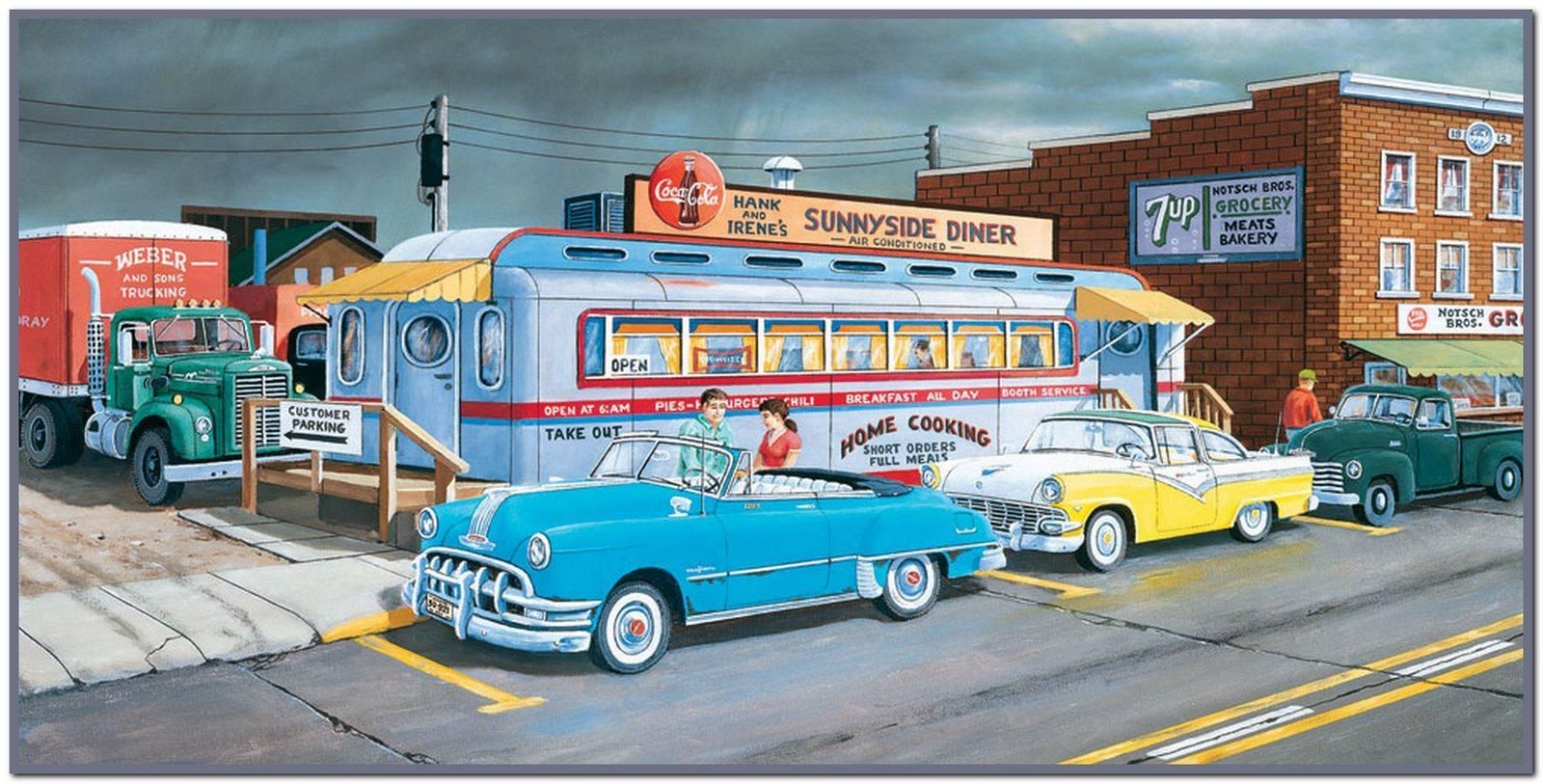 Diner anni '50 con auto d'epoca, 1600x813 HD, Laptop