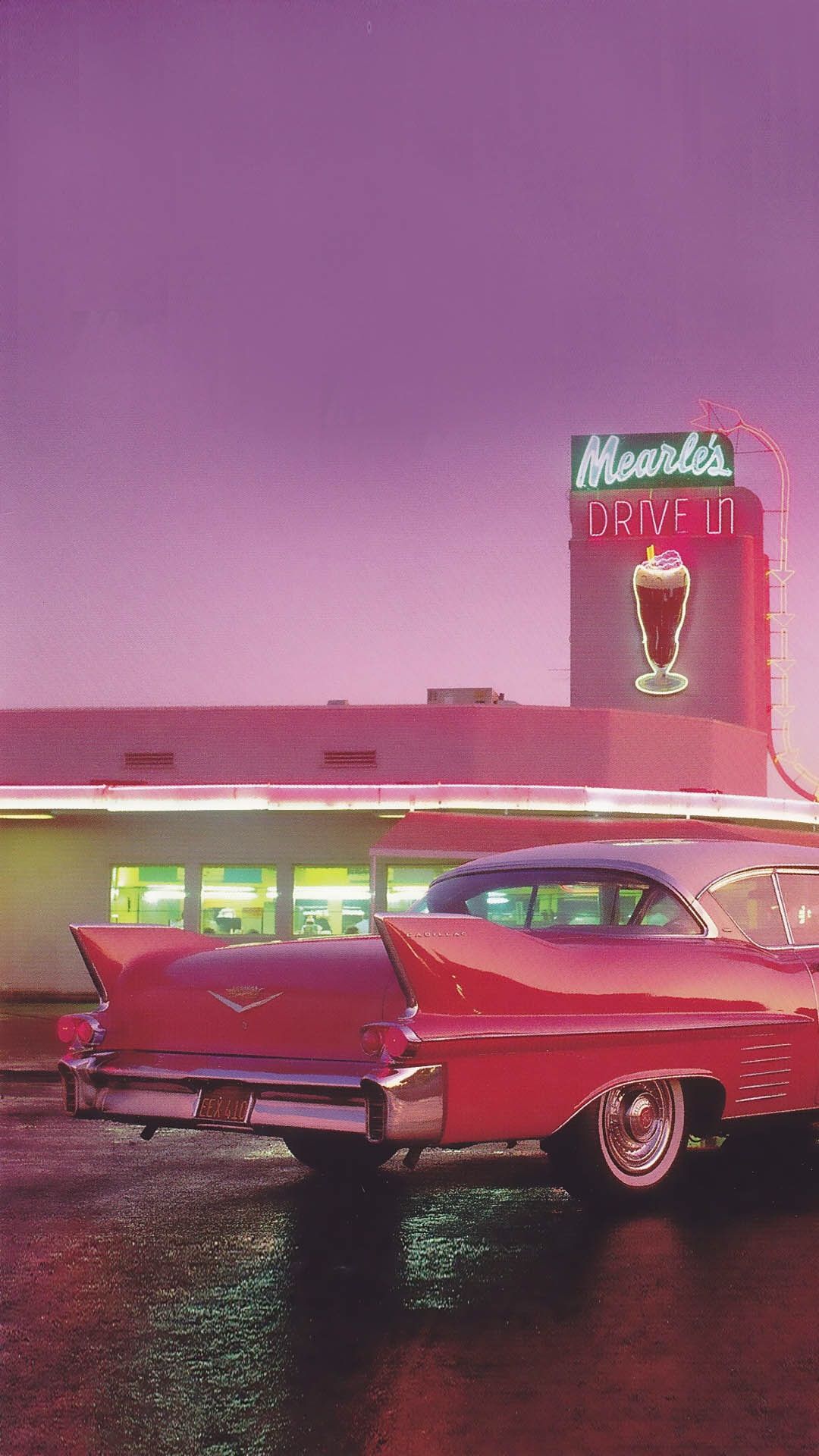 Auto rosa vintage diner, 1080x1920 Full HD Verticale, iPhone