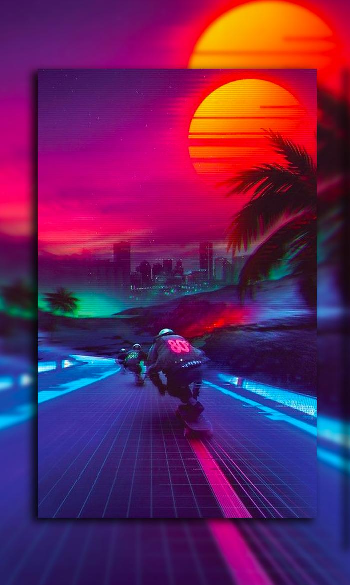 Motociclista strada neon vaporwave, 700x1170 Full HD Verticale, iPhone