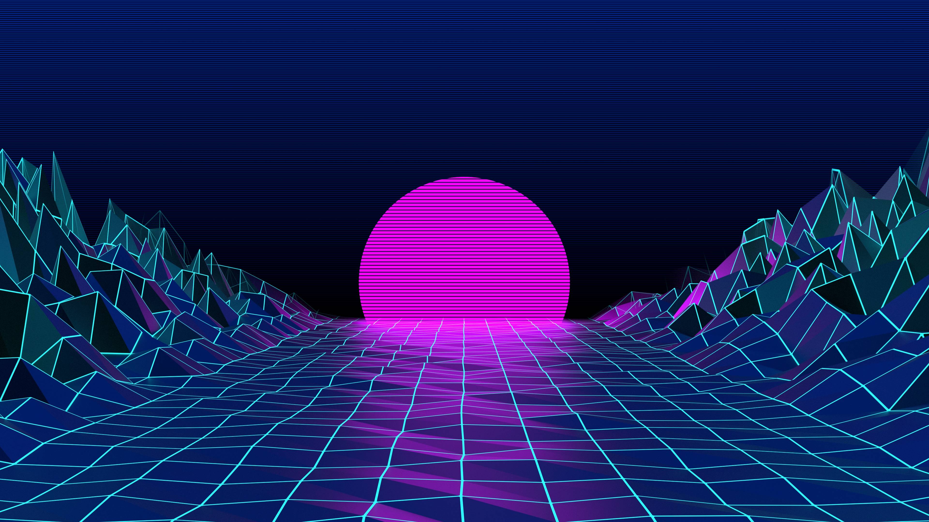 Griglia neon sole retrowave, 3840x2160 4K Ultra HD, Monitor 4K
