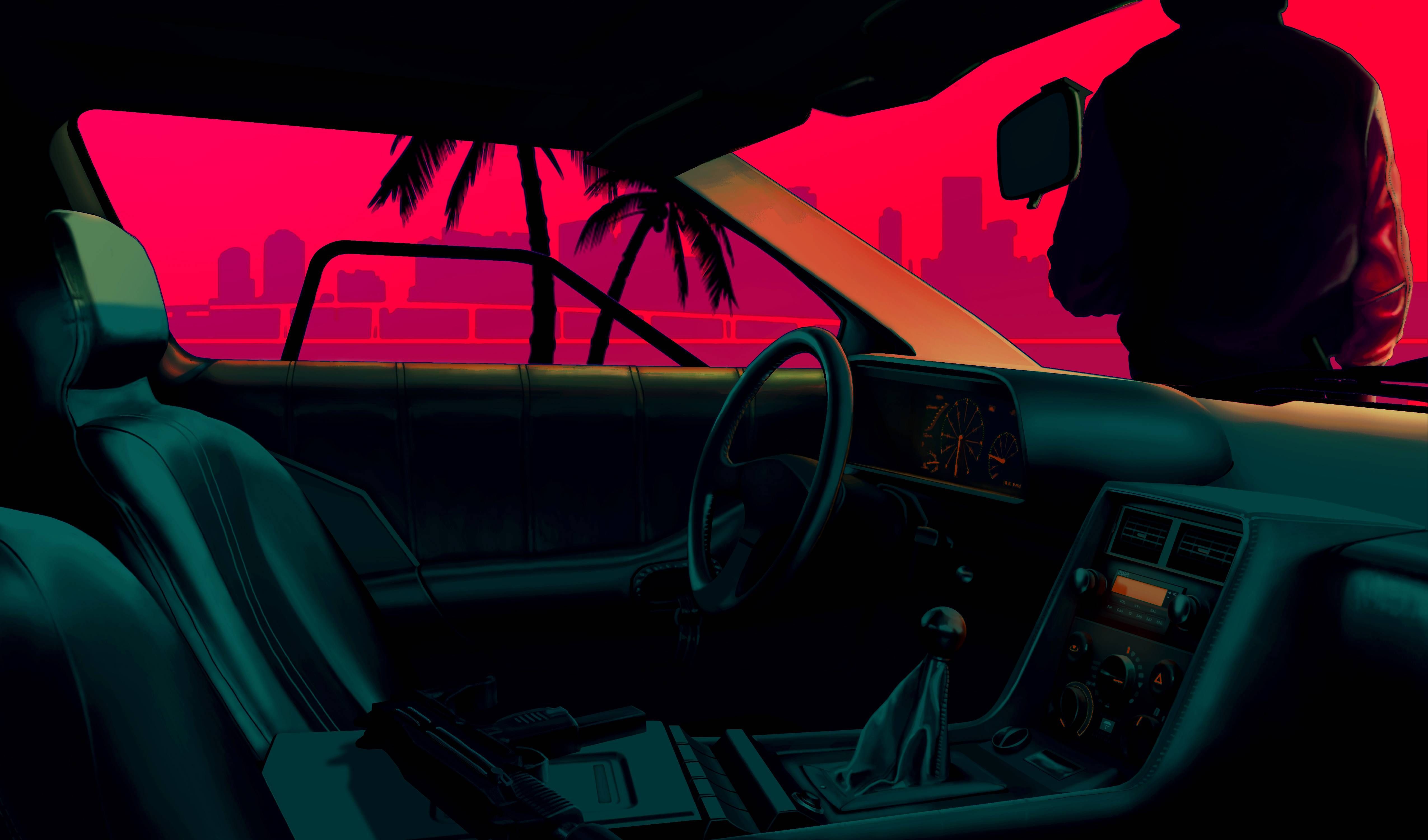 Auto retrò skyline al neon, 5100x3000 4K, Desktop 4K