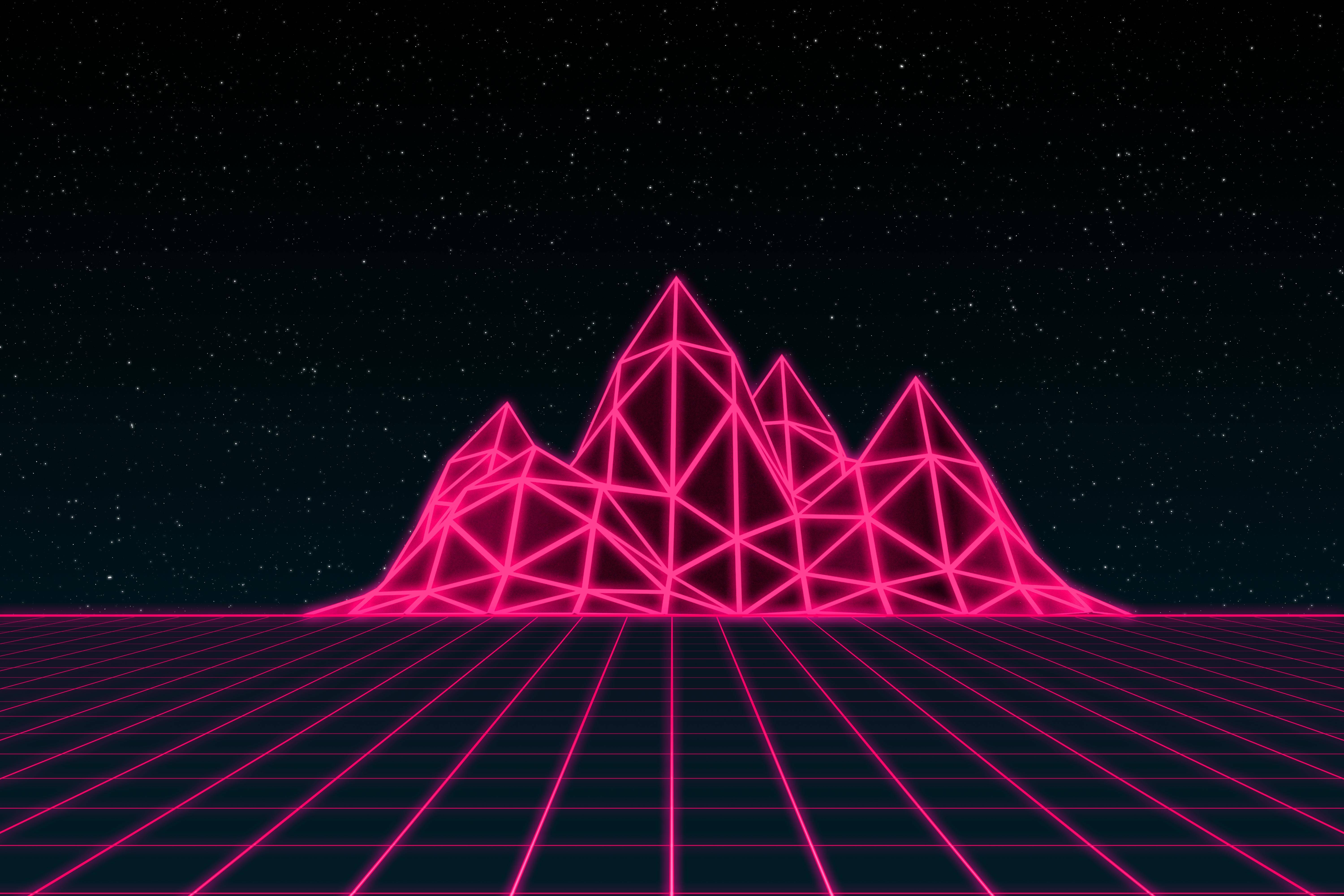 Montagne wireframe rosa neon, 6000x4000 Ultra HD, 4K TV