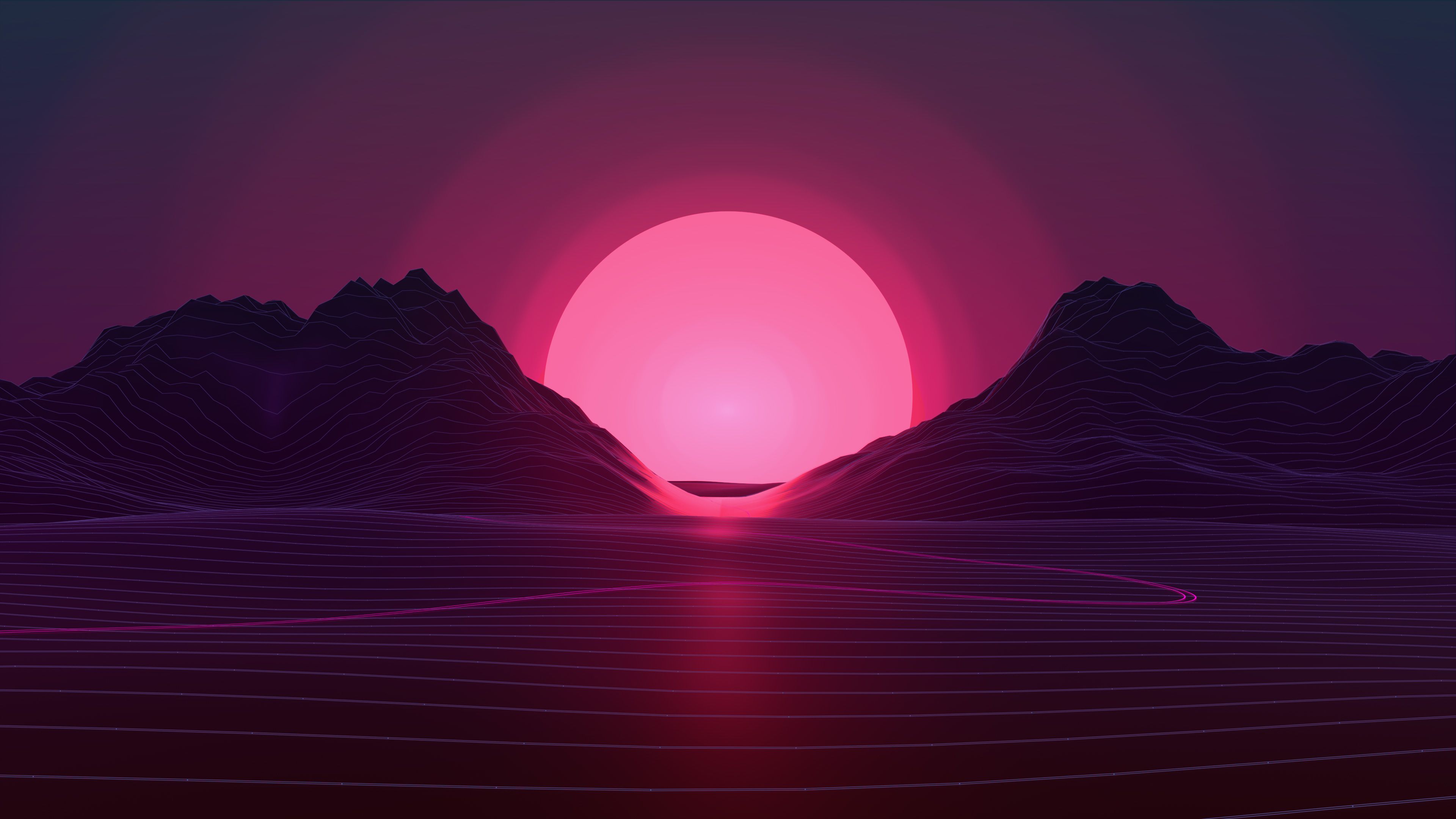 Sole retrowave montagne rosa, 3840x2160 Ultra HD, 4K TV