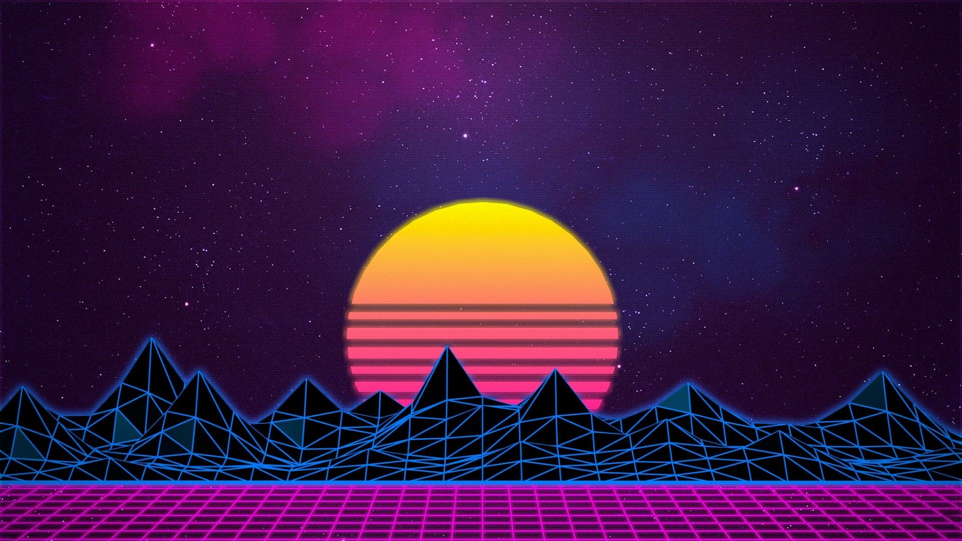 Sole retrowave montagne griglia, 1920x1080 Full HD 1080p, Desktop