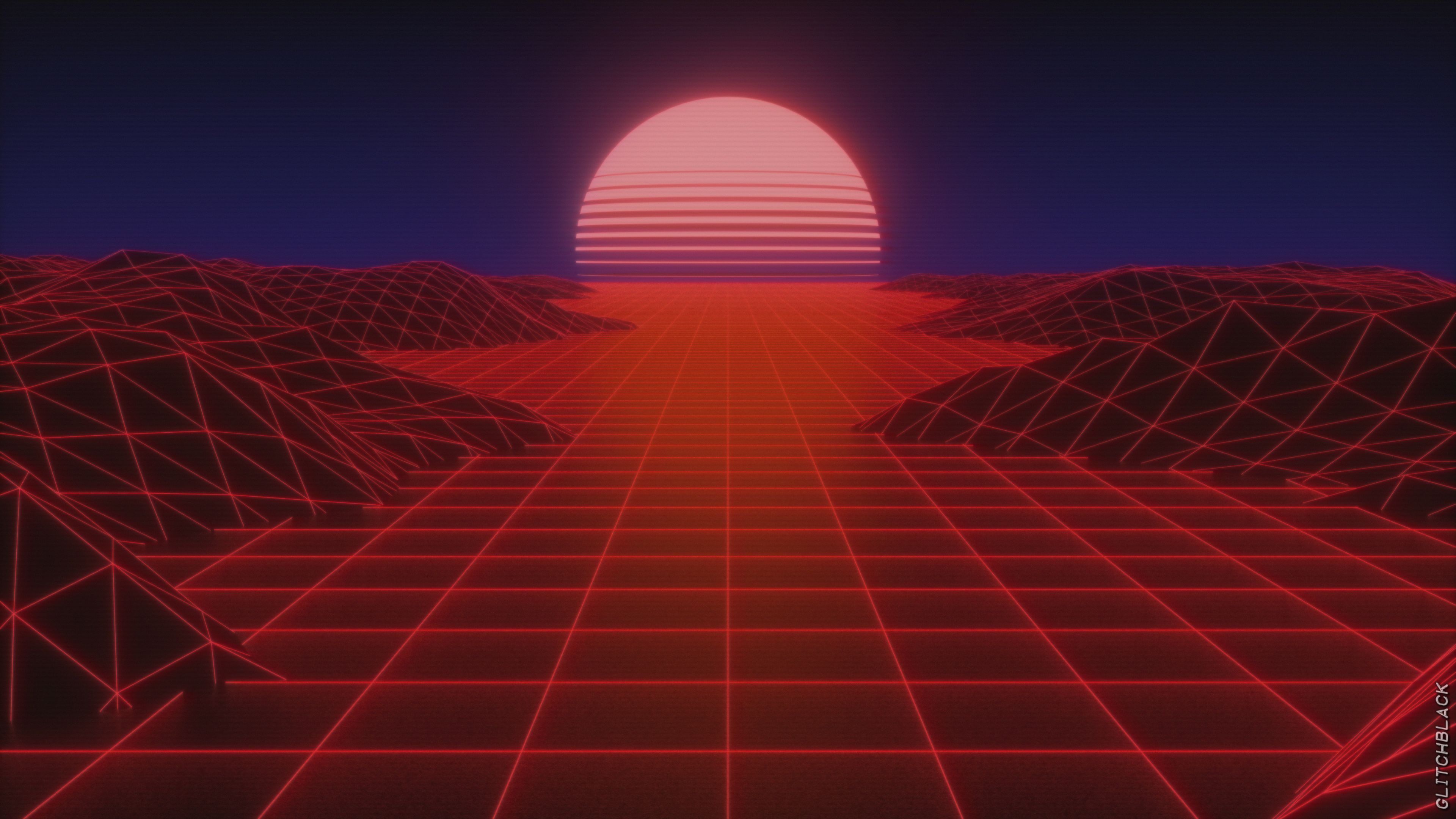 Griglia retrowave sole synthwave, 3840x2160 4K, Monitor 4K