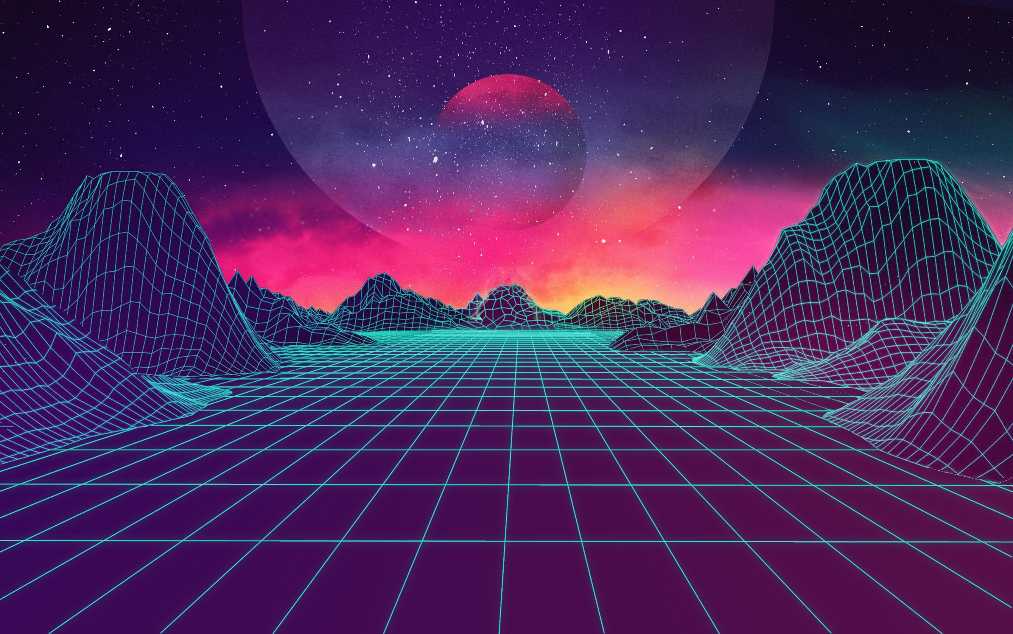 Griglia retrowave con luna rosa, 3401x2128 2K, Laptop