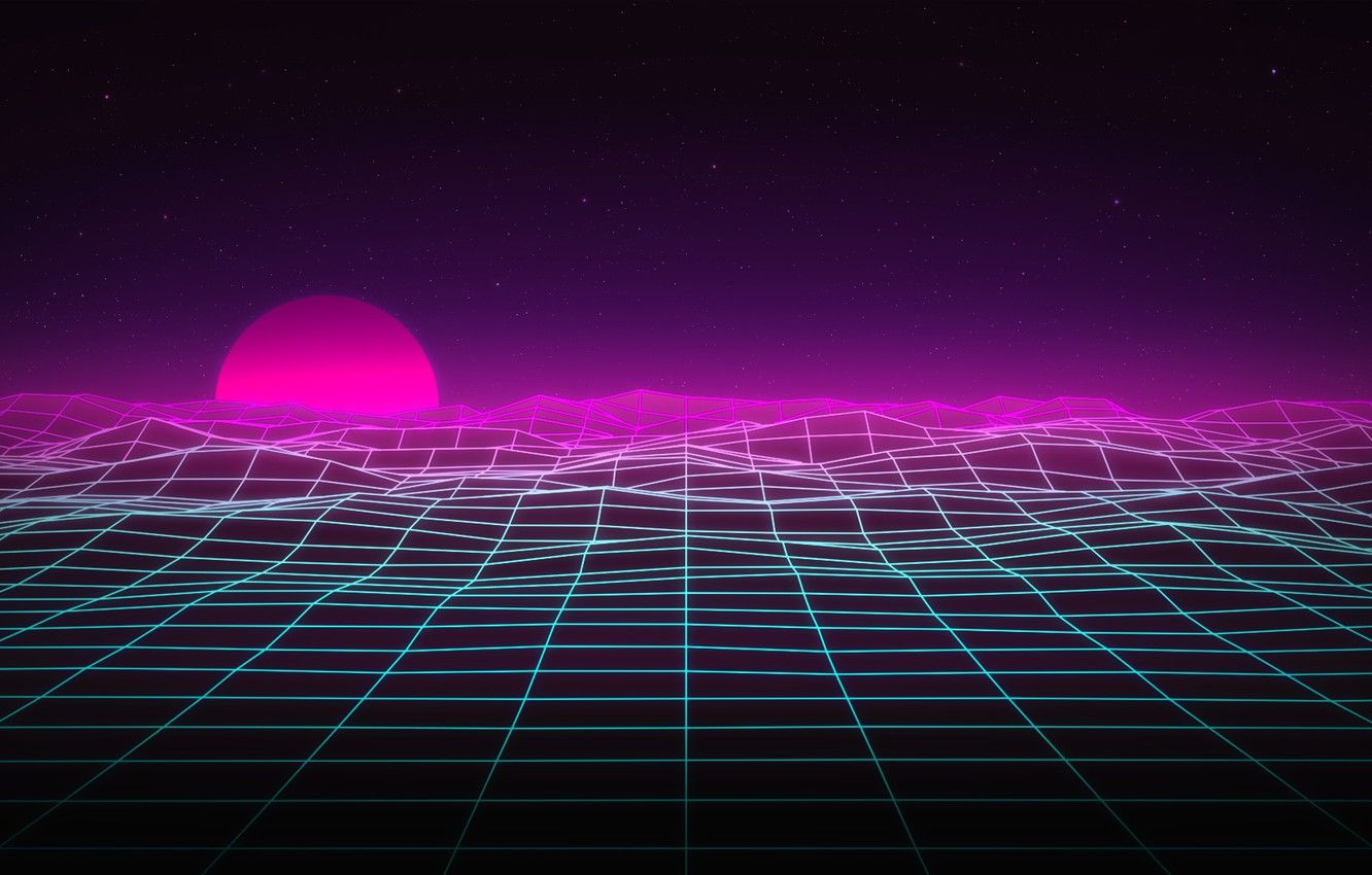 Griglia neon sole retro, 1332x850 720p, PC